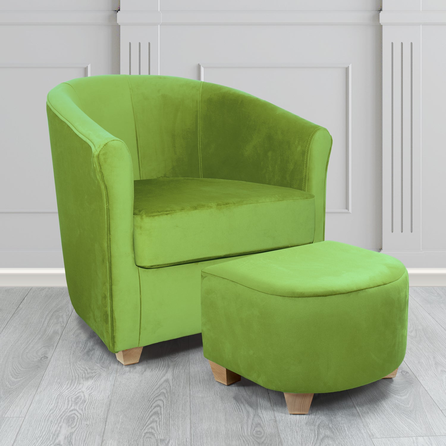 Cannes Monaco Olive Plush Velvet Fabric Tub Chair & Footstool Set (6597253660714)