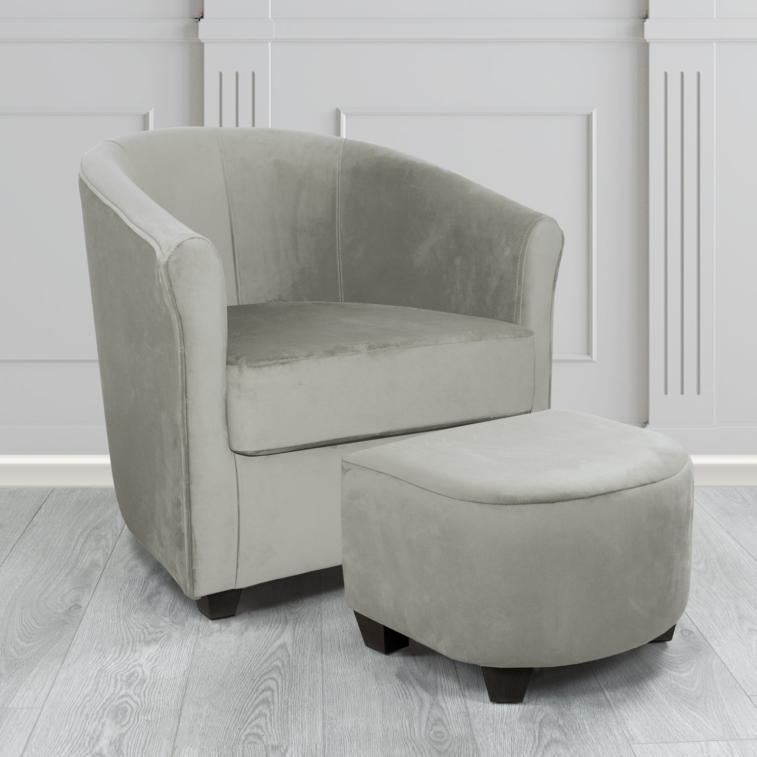 Cannes Monaco Silver Plush Velvet Fabric Tub Chair & Footstool Set (6597309333546)