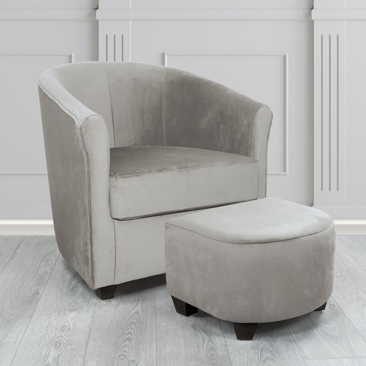 Cannes Monaco Steel Plush Velvet Fabric Tub Chair & Footstool Set (6597327159338)