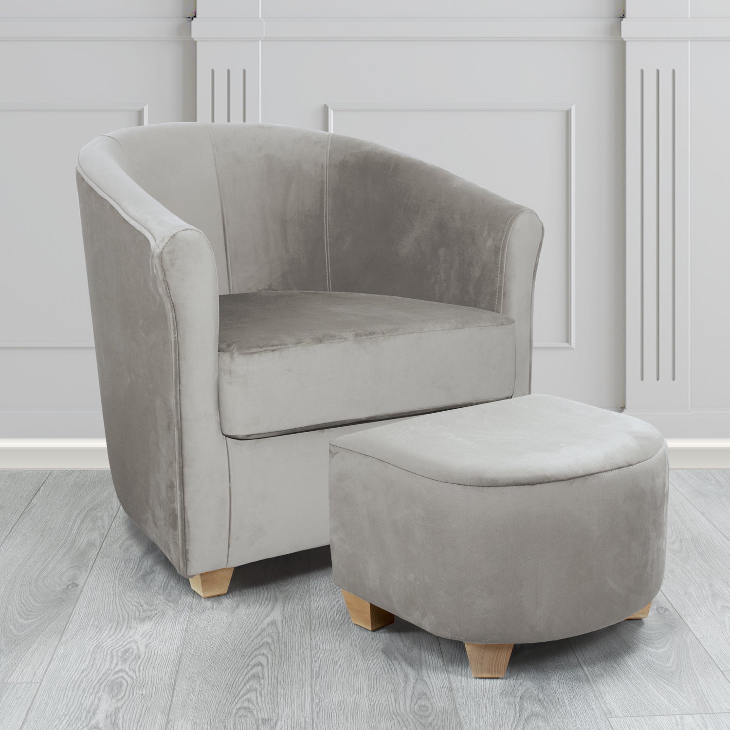 Cannes Monaco Steel Plush Velvet Fabric Tub Chair & Footstool Set (6597327159338)