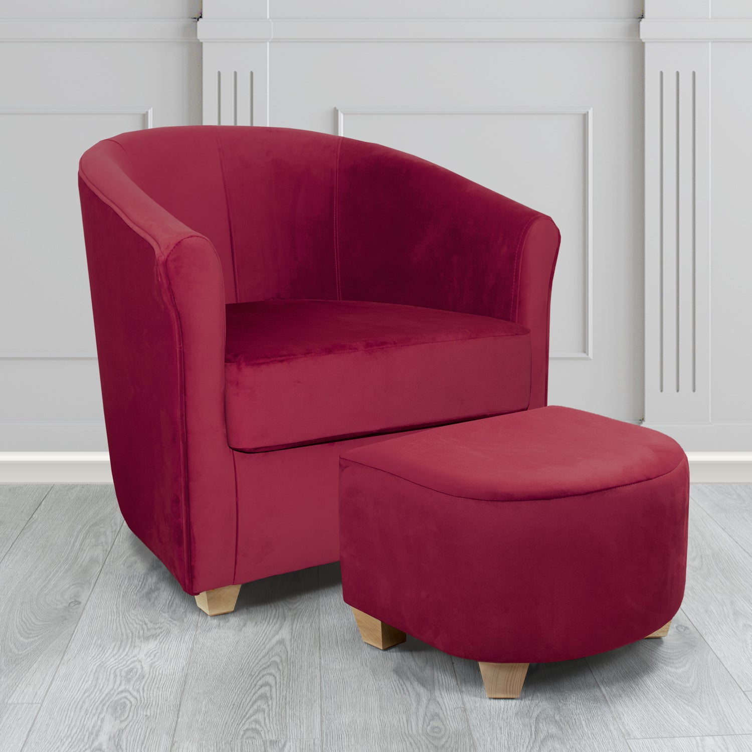Cannes Monaco Wine Plush Velvet Fabric Tub Chair & Footstool Set (6597330239530)