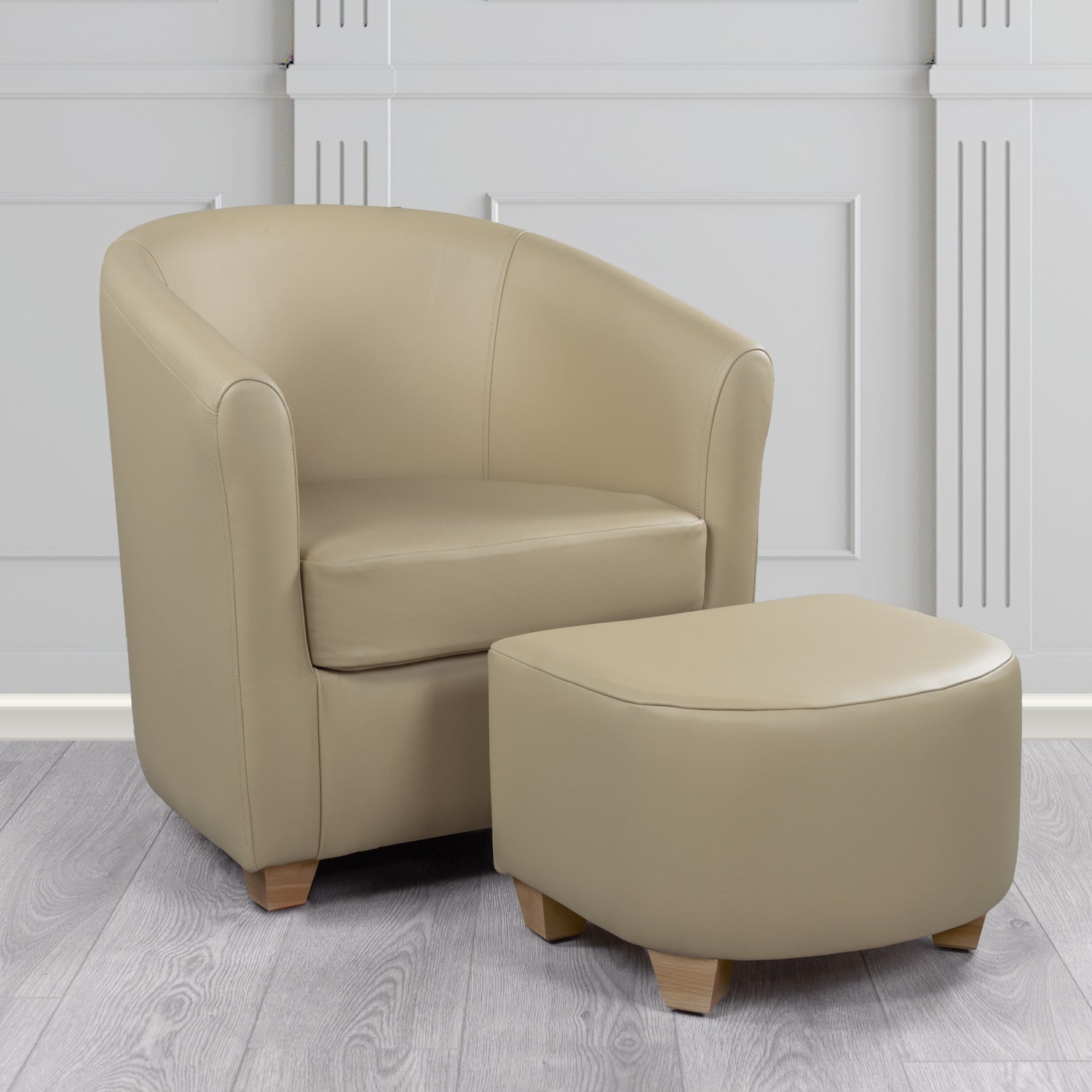 Cannes Shelly Ash Crib 5 Genuine Leather Tub Chair & Footstool Set (6618318340138)