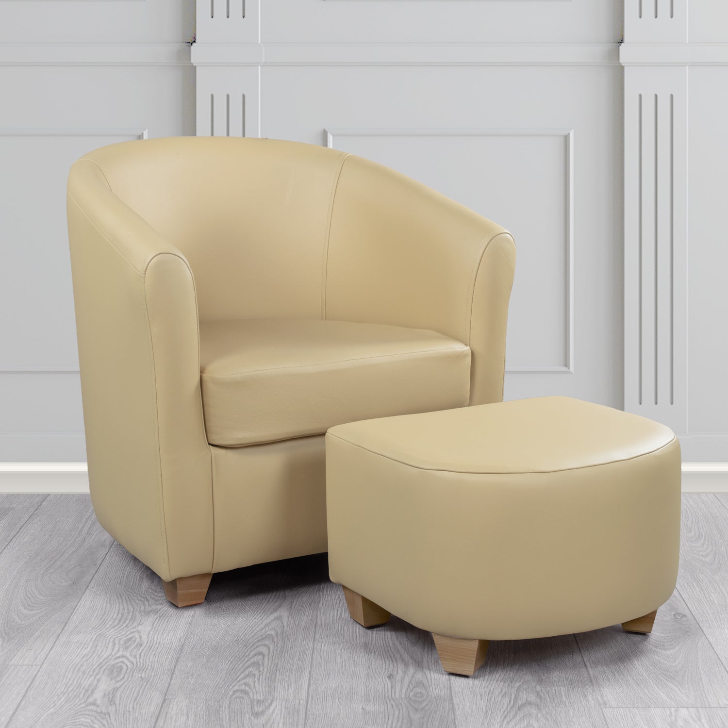 Cannes Shelly Basket Crib 5 Genuine Leather Tub Chair & Footstool Set (6618318602282)