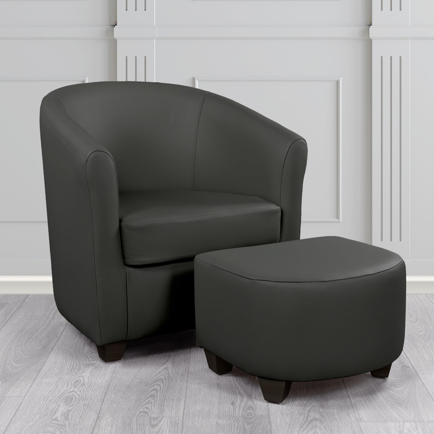 Cannes Shelly Black Crib 5 Genuine Leather Tub Chair & Footstool Set (6618318766122)