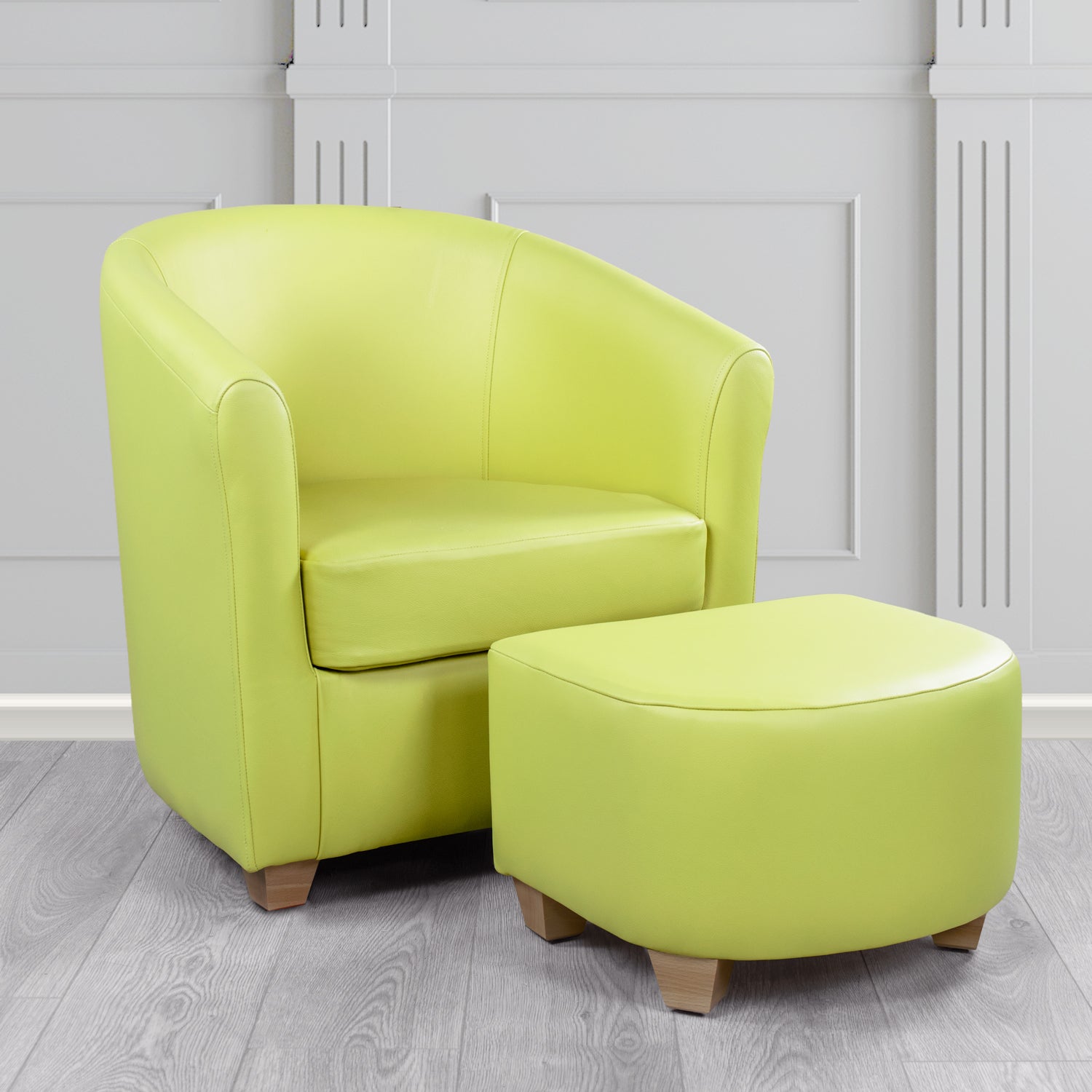 Cannes Shelly Chartreuse Crib 5 Genuine Leather Tub Chair & Footstool Set (6618320961578)