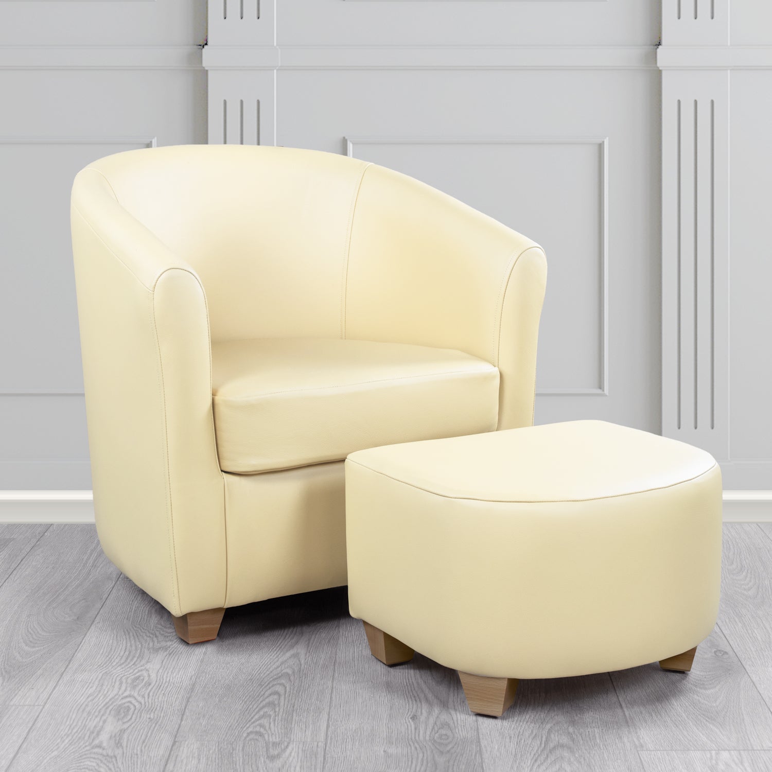 Cannes Shelly Cream Crib 5 Genuine Leather Tub Chair & Footstool Set (6618321158186)