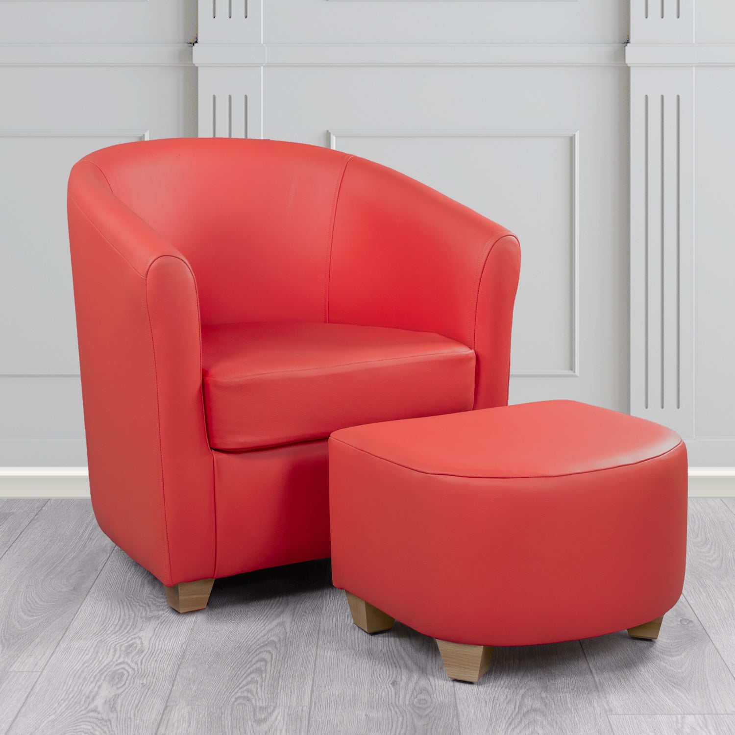 Cannes Shelly Crimson Crib 5 Genuine Leather Tub Chair & Footstool Set (6618321354794)