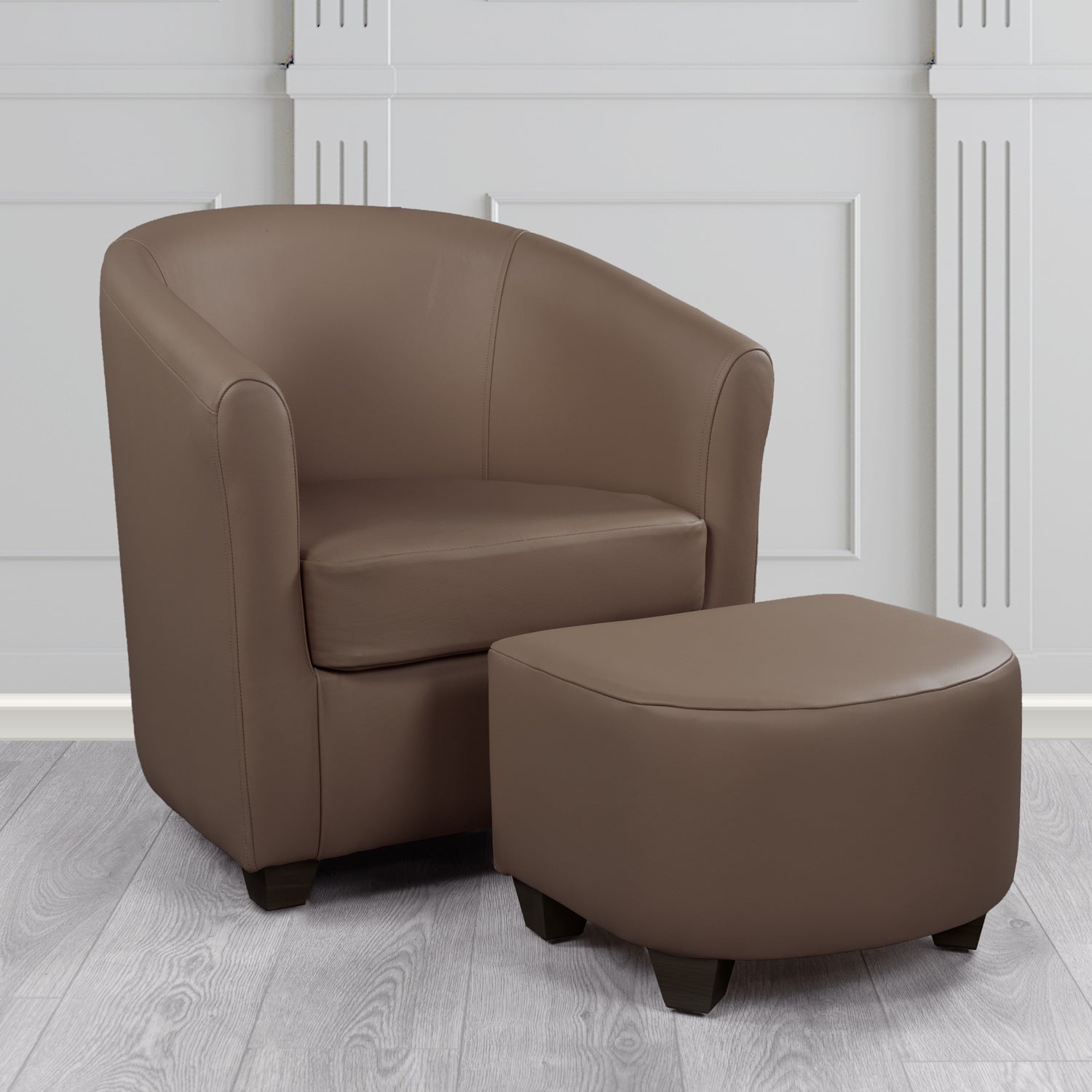 Cannes Shelly Dark Chocolate Crib 5 Genuine Leather Tub Chair & Footstool Set (6618321485866)