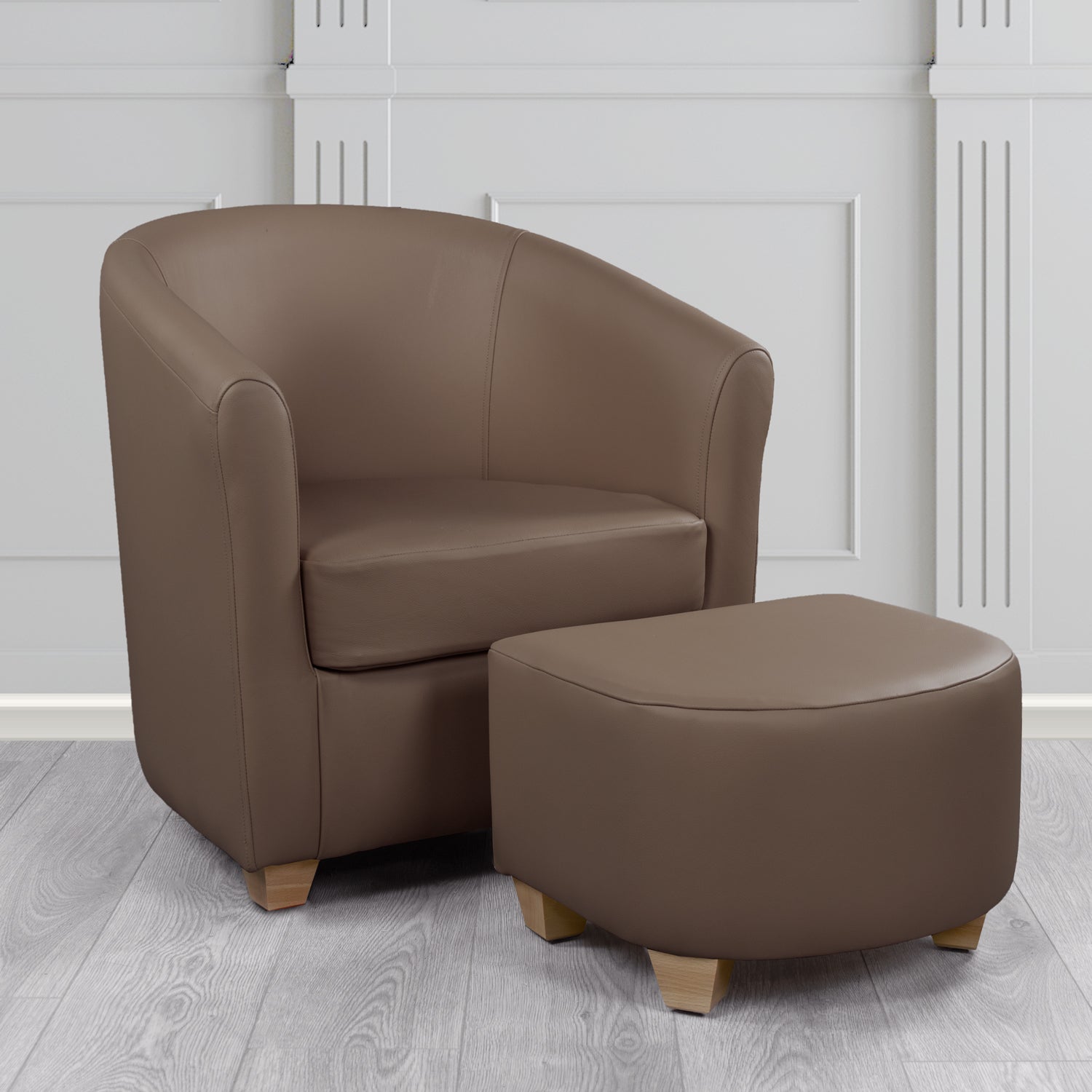 Cannes Shelly Dark Chocolate Crib 5 Genuine Leather Tub Chair & Footstool Set (6618321485866)