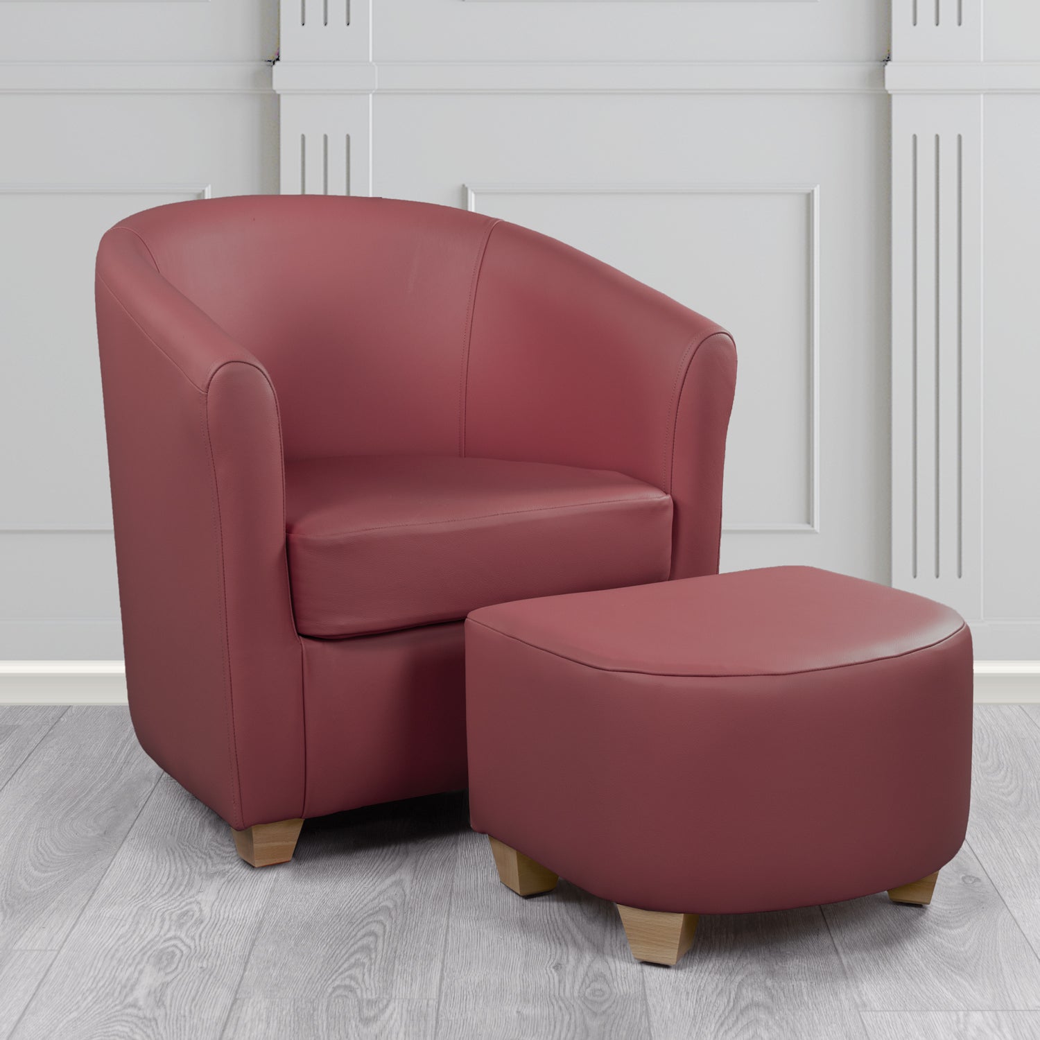 Cannes Shelly Dark Grape Crib 5 Genuine Leather Tub Chair & Footstool Set (6618321649706)