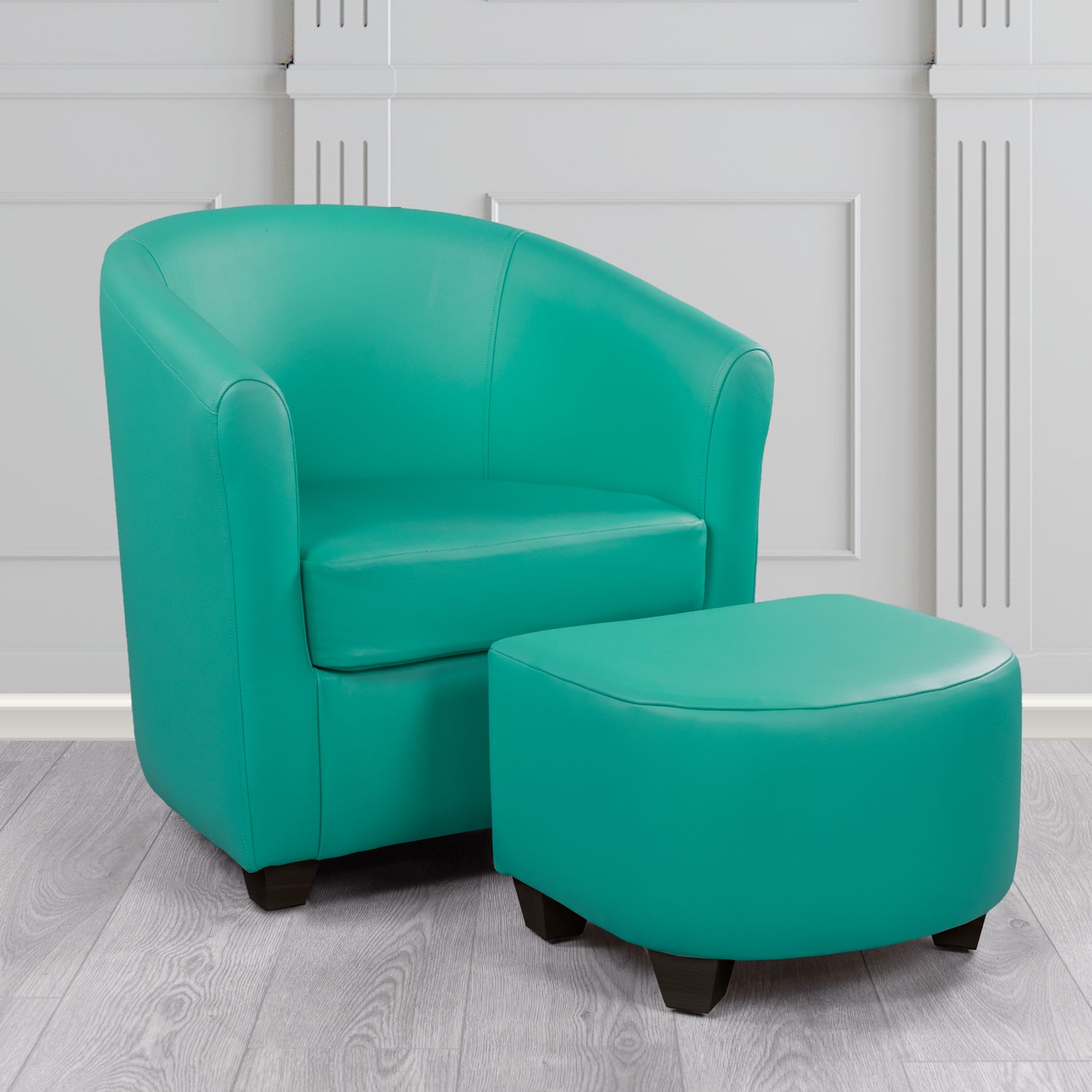 Cannes Shelly Dark Teal Crib 5 Genuine Leather Tub Chair & Footstool Set (6618322993194)