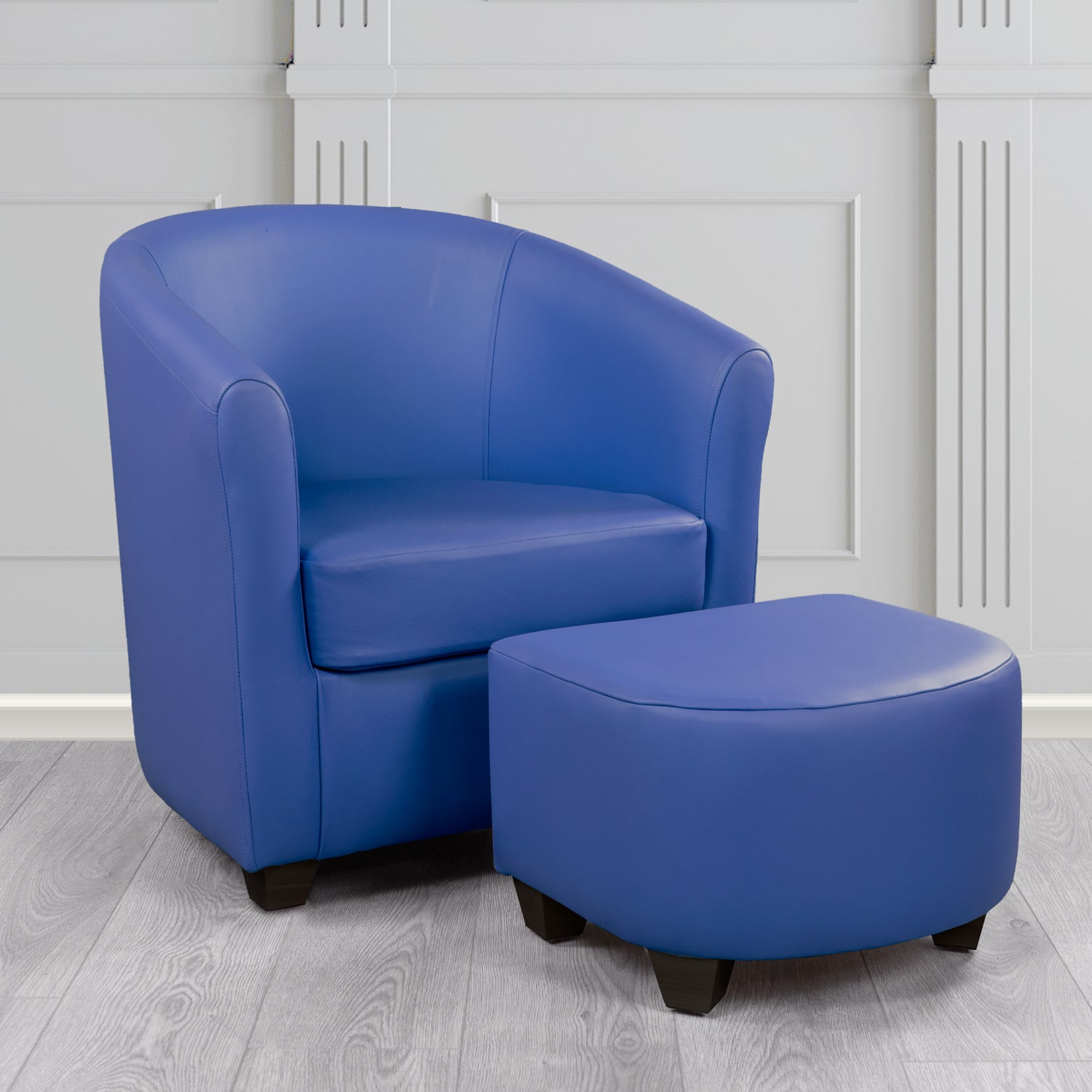 Cannes Shelly Deep Ultramarine Crib 5 Genuine Leather Tub Chair & Footstool Set (6618323845162)