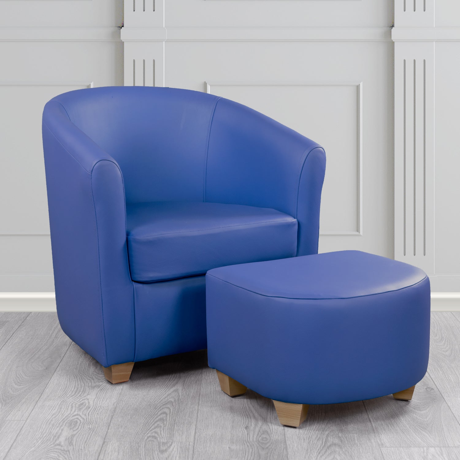 Cannes Shelly Deep Ultramarine Crib 5 Genuine Leather Tub Chair & Footstool Set (6618323845162)