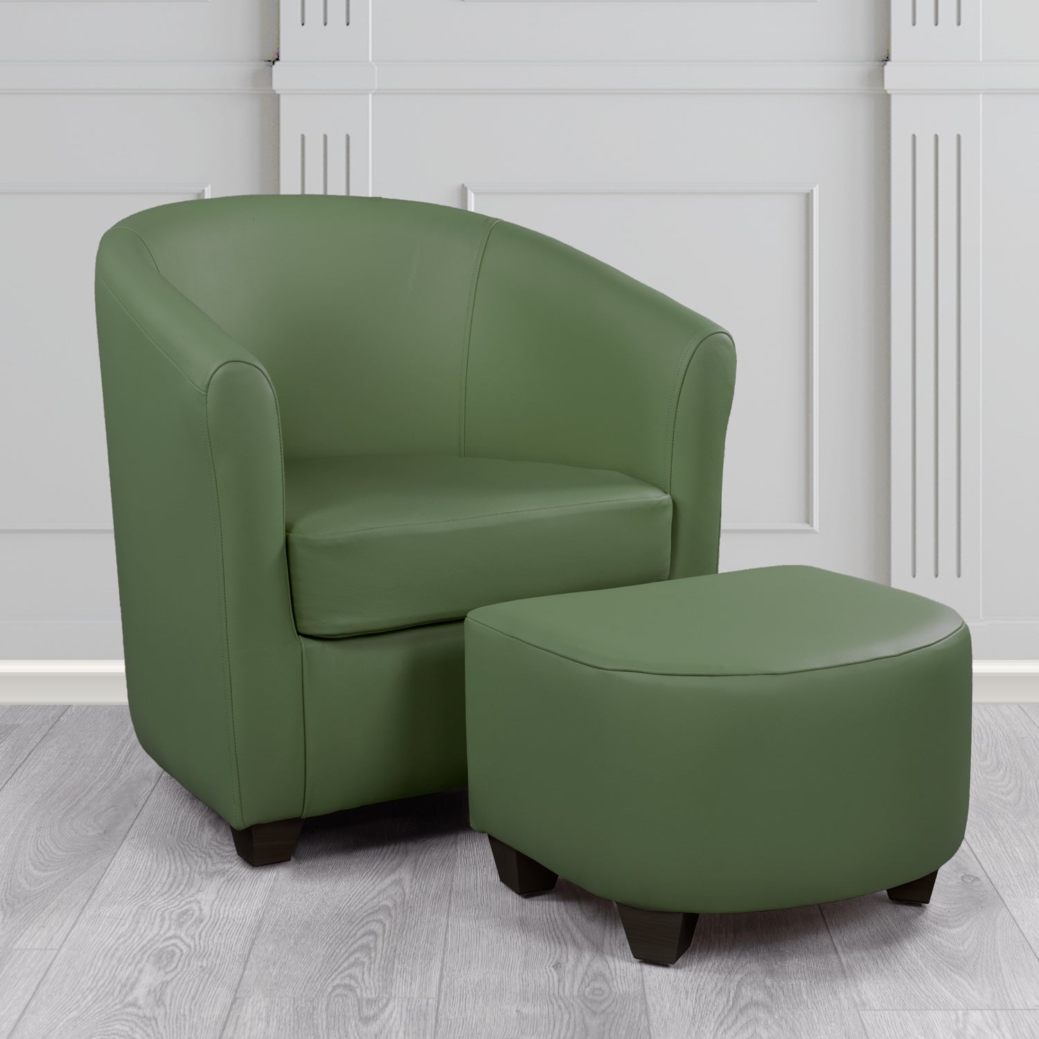 Cannes Shelly Forest Green Crib 5 Genuine Leather Tub Chair & Footstool Set (6618337542186)
