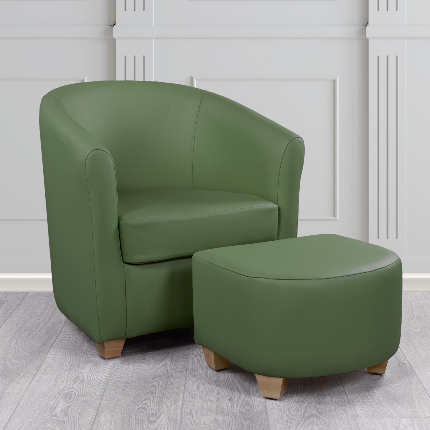 Cannes Shelly Forest Green Crib 5 Genuine Leather Tub Chair & Footstool Set (6618337542186)
