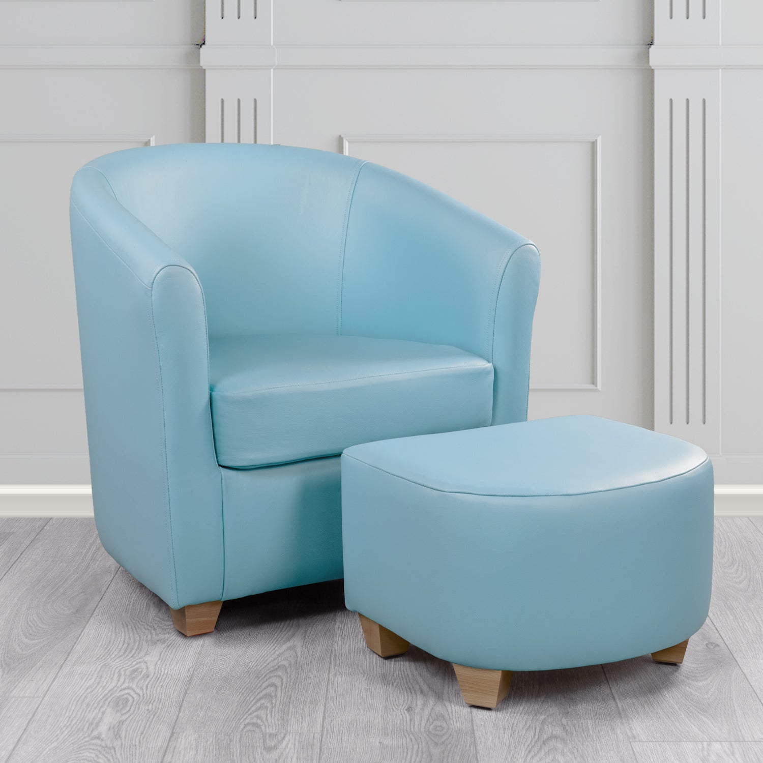 Cannes Shelly Haze Crib 5 Genuine Leather Tub Chair & Footstool Set (6618338623530)