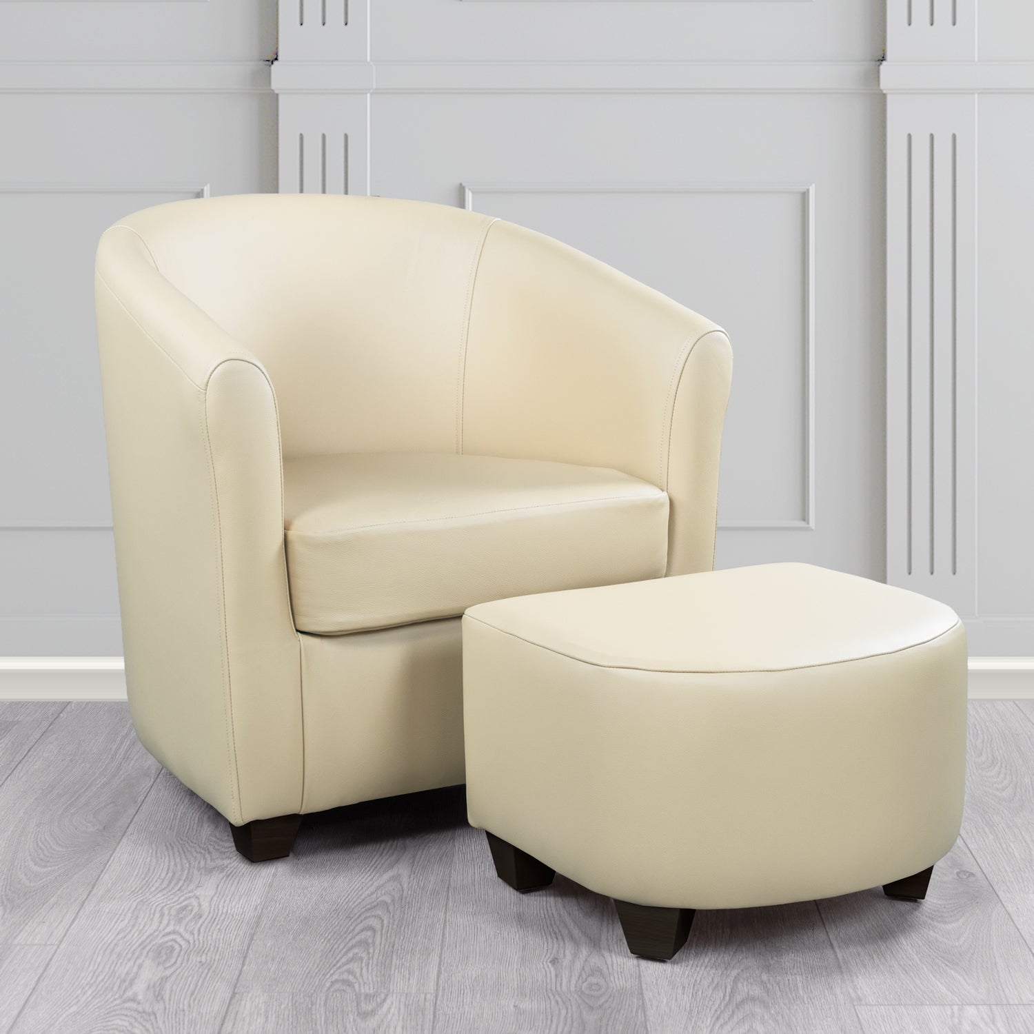 Cannes Shelly Ivory Crib 5 Genuine Leather Tub Chair & Footstool Set (6618341769258)