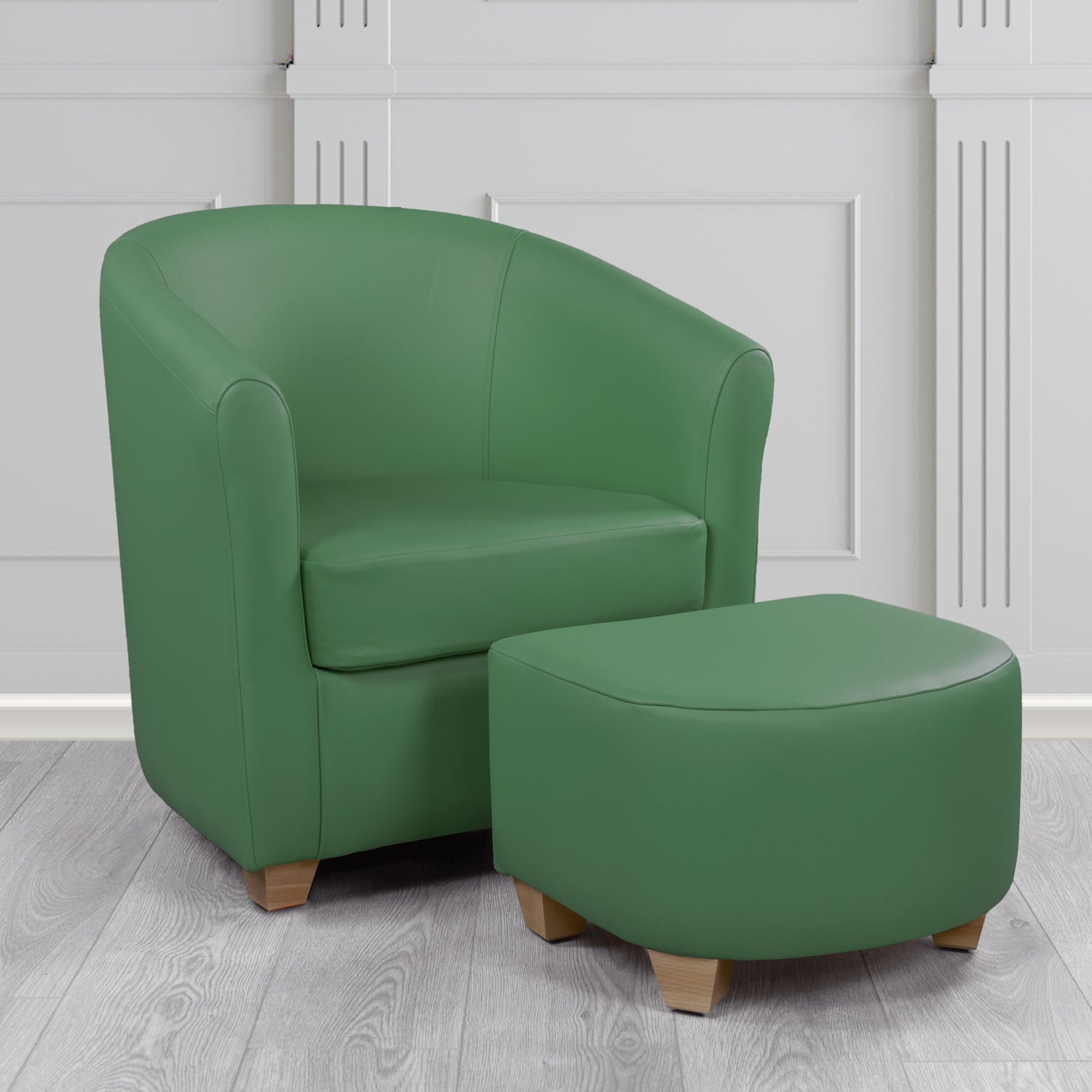 Cannes Shelly Jade Green Crib 5 Genuine Leather Tub Chair & Footstool Set (6618343374890)