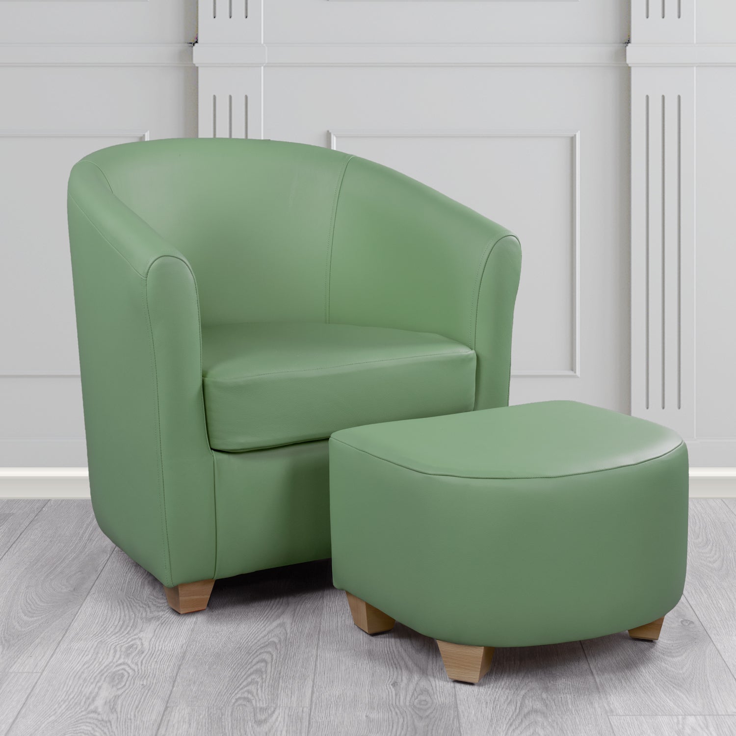 Cannes Shelly Lichen Crib 5 Genuine Leather Tub Chair & Footstool Set (6618343866410)