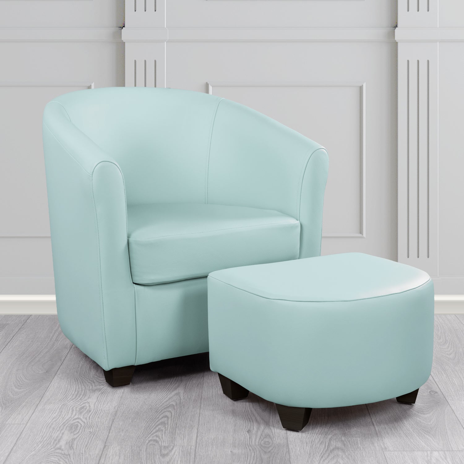 Cannes Shelly Parlour Blue Crib 5 Genuine Leather Tub Chair & Footstool Set (6618350551082)