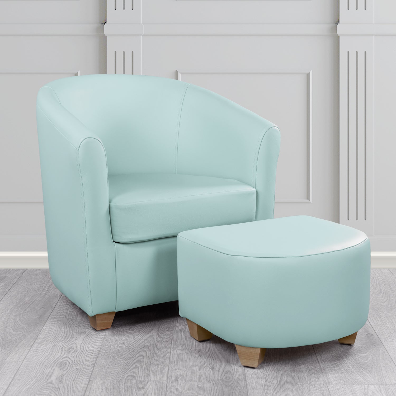 Cannes Shelly Parlour Blue Crib 5 Genuine Leather Tub Chair & Footstool Set (6618350551082)