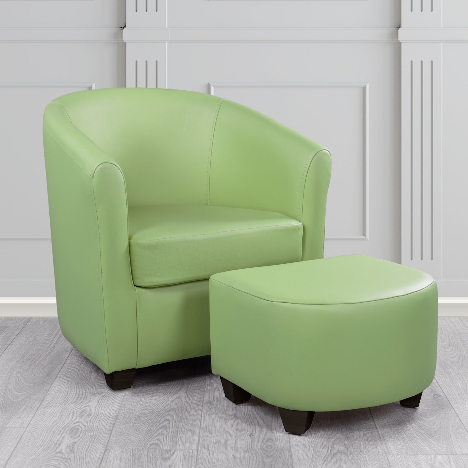 Cannes Shelly Pea Green Crib 5 Genuine Leather Tub Chair & Footstool Set (6618350714922)