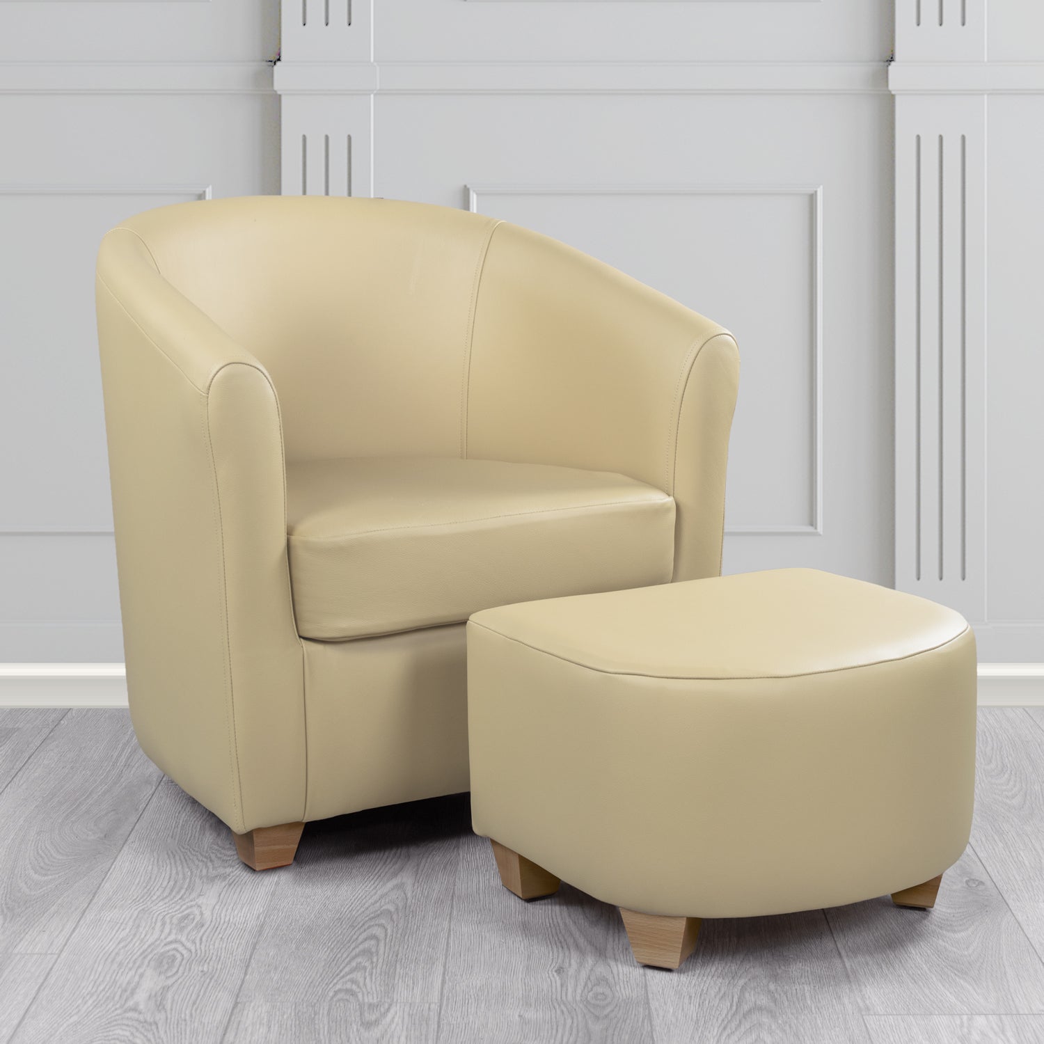 Cannes Shelly Pebble Crib 5 Genuine Leather Tub Chair & Footstool Set (6618351075370)