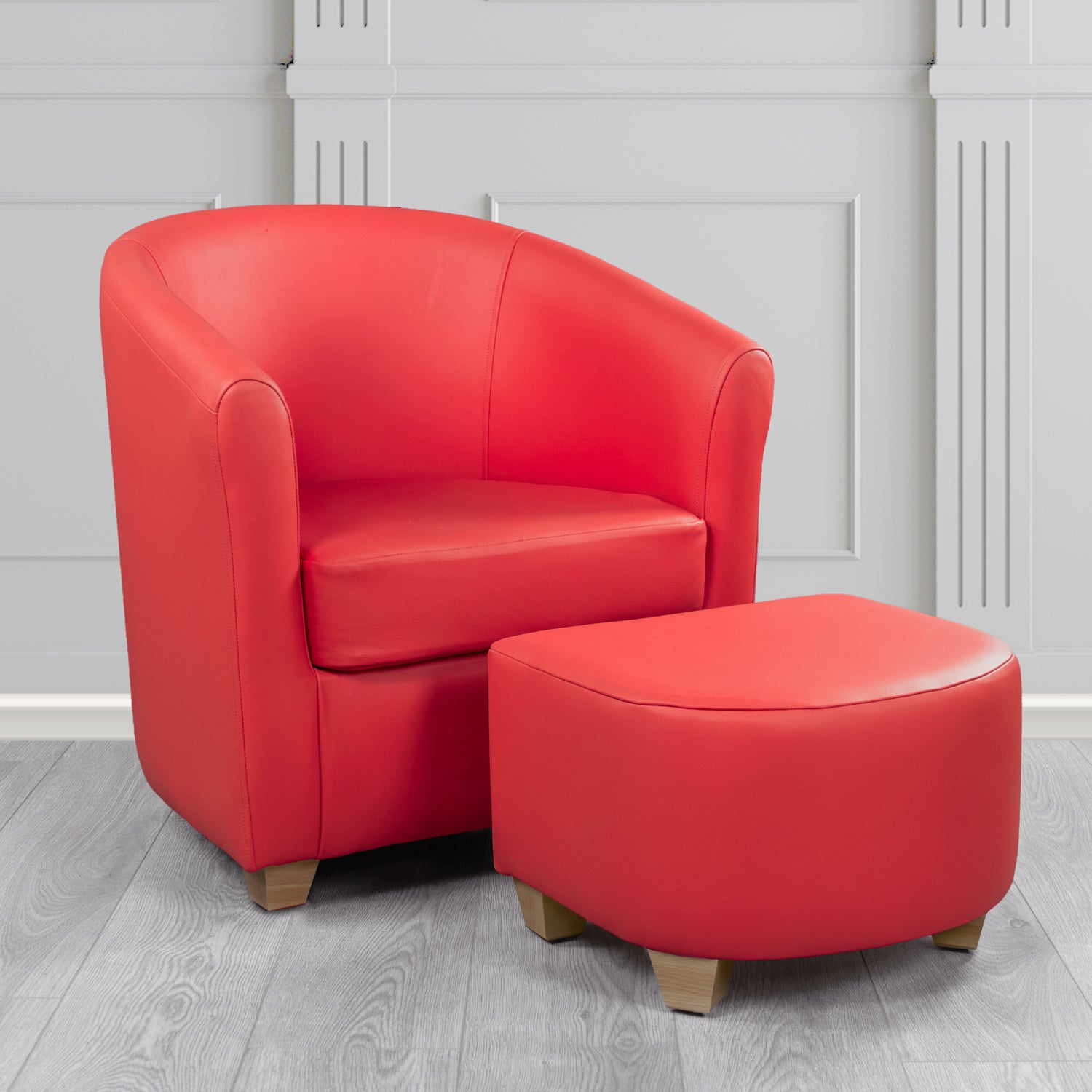 Cannes Shelly Poppy Crib 5 Genuine Leather Tub Chair & Footstool Set (6618390331434)