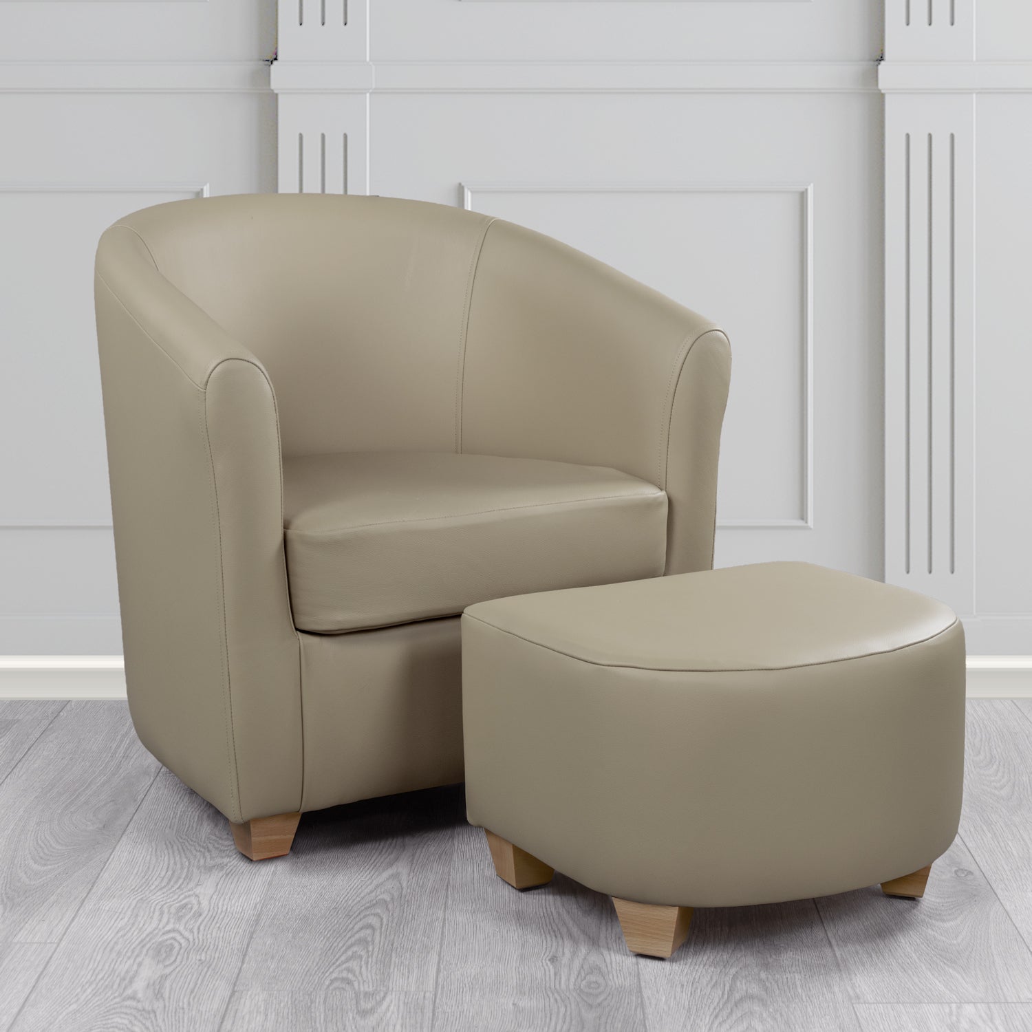Cannes Shelly Silver Birch Crib 5 Genuine Leather Tub Chair & Footstool Set (6618430570538)