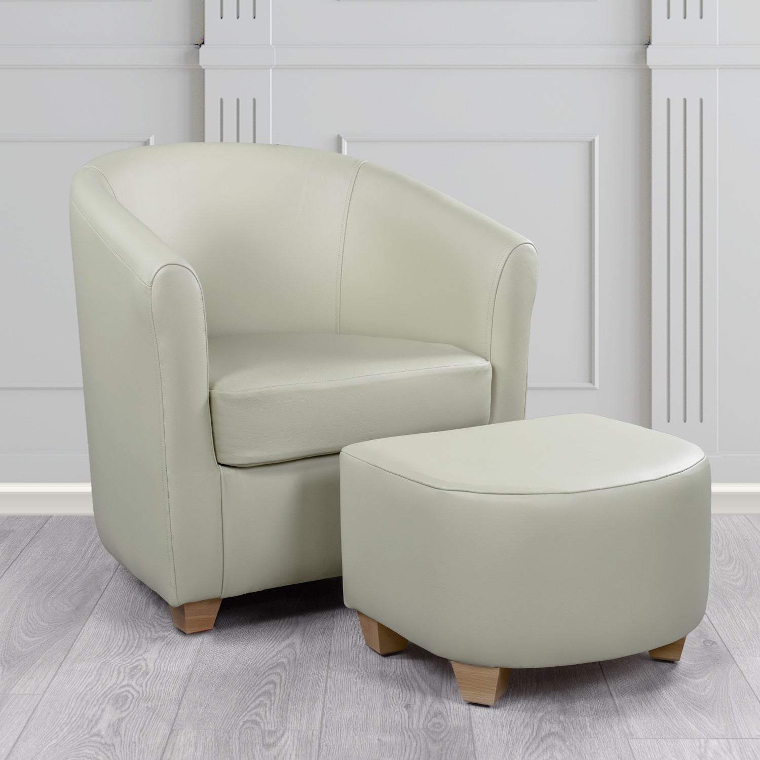 Cannes Shelly Silver Grey Crib 5 Genuine Leather Tub Chair & Footstool Set (6618431750186)