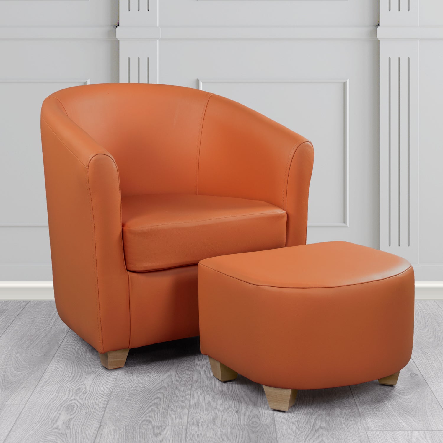 Cannes Shelly Spice Grey Crib 5 Genuine Leather Tub Chair & Footstool Set (6618434469930)