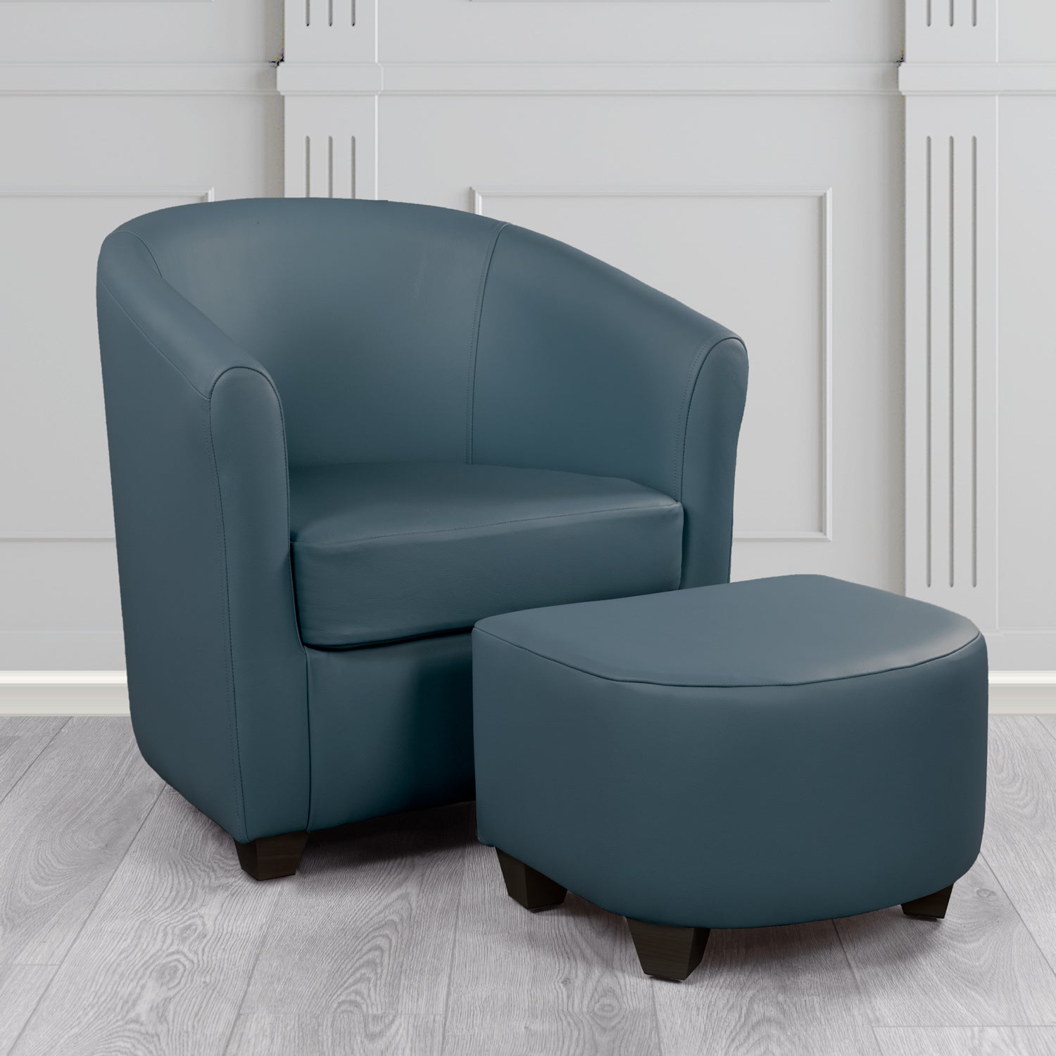 Cannes Shelly Suffolk Blue Crib 5 Genuine Leather Tub Chair & Footstool Set (6618452492330)
