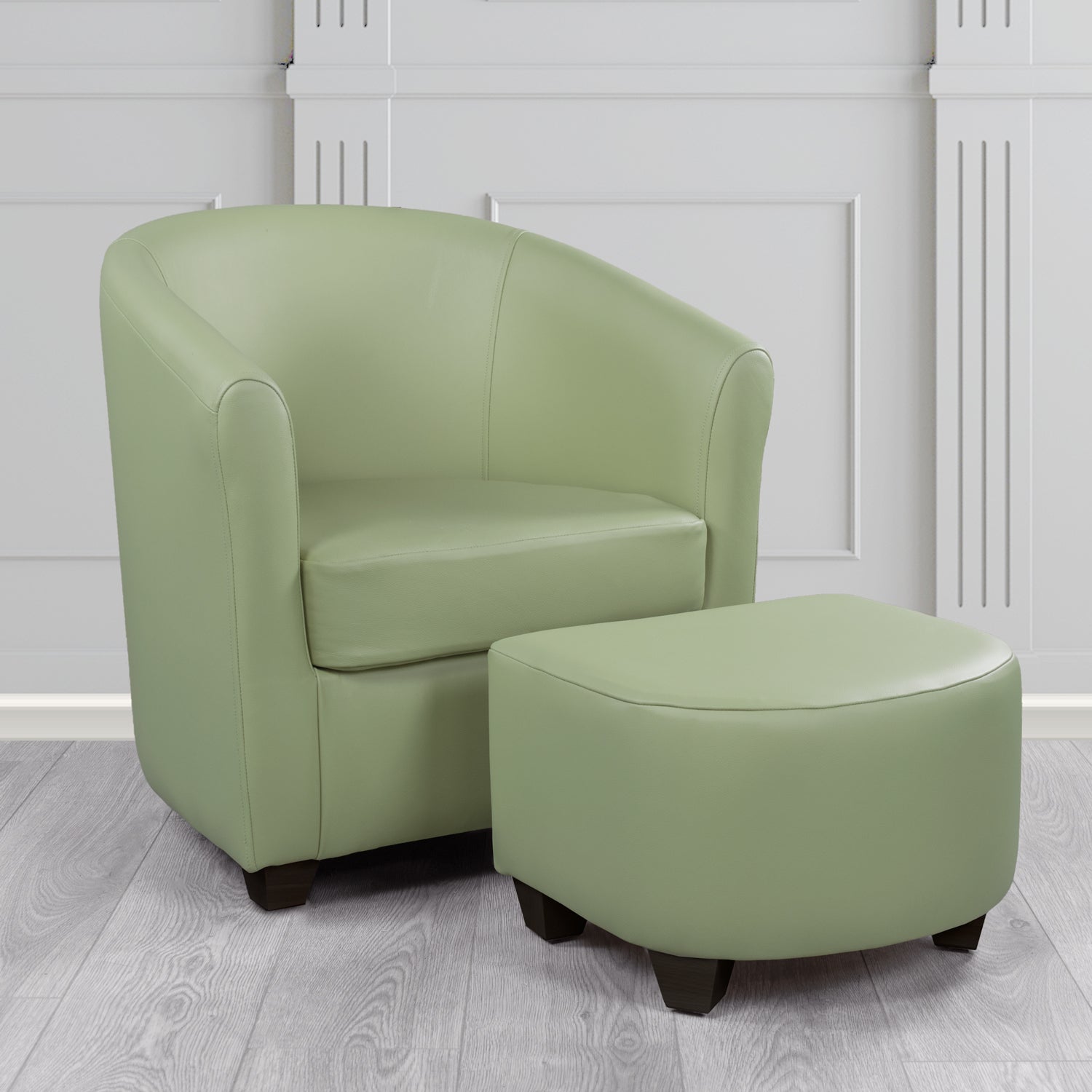 Cannes Shelly Thyme Green Crib 5 Genuine Leather Tub Chair & Footstool Set (6618452852778)
