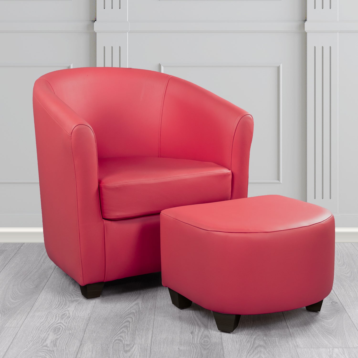 Cannes Shelly Velvet Red Crib 5 Genuine Leather Tub Chair & Footstool Set (6618454065194)