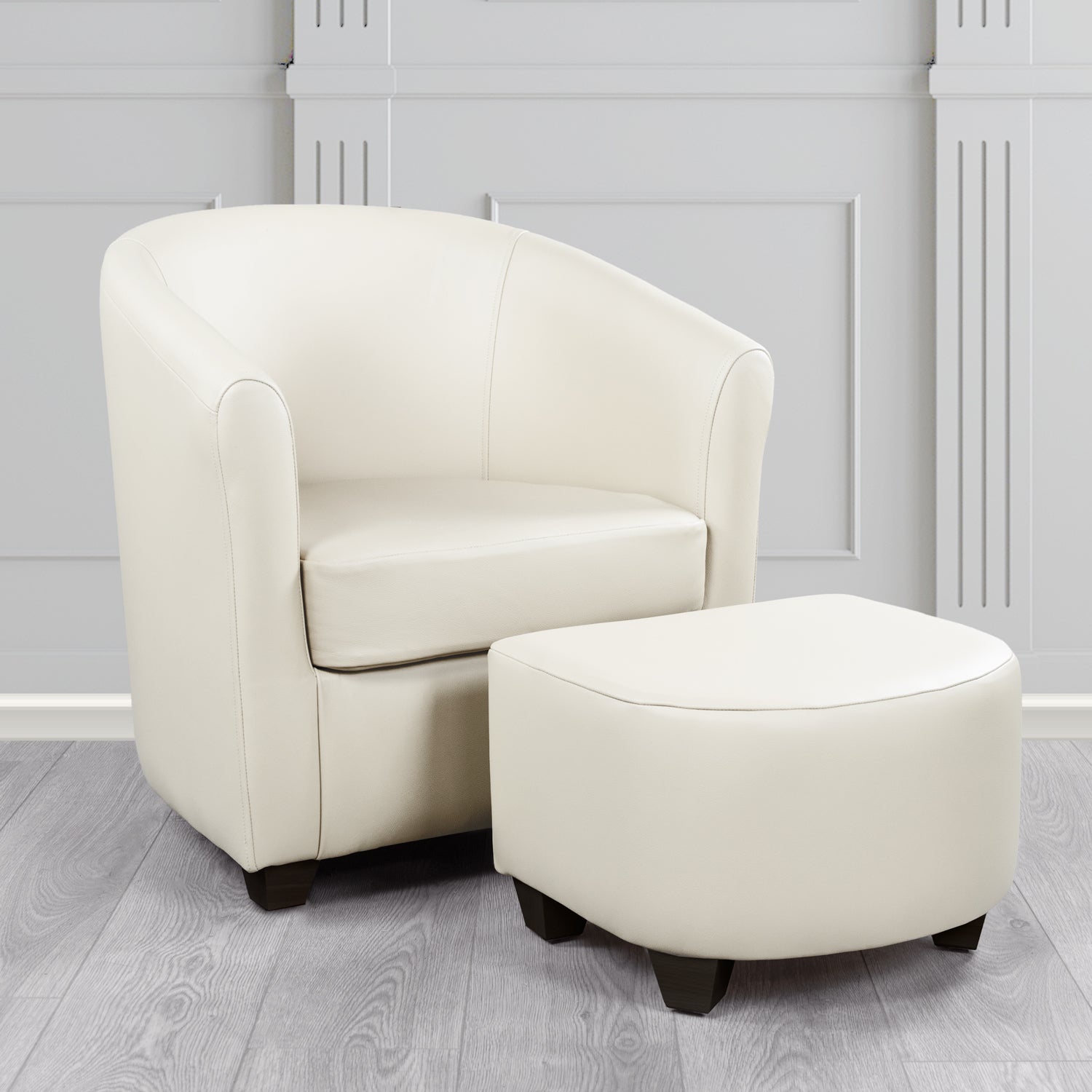 Cannes Shelly White Crib 5 Genuine Leather Tub Chair & Footstool Set (6618456752170)