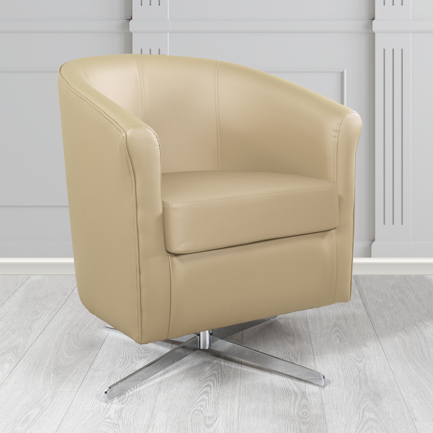 Cannes Swivel Tub Chair in Just Colour Almond Crib 5 Faux Leather