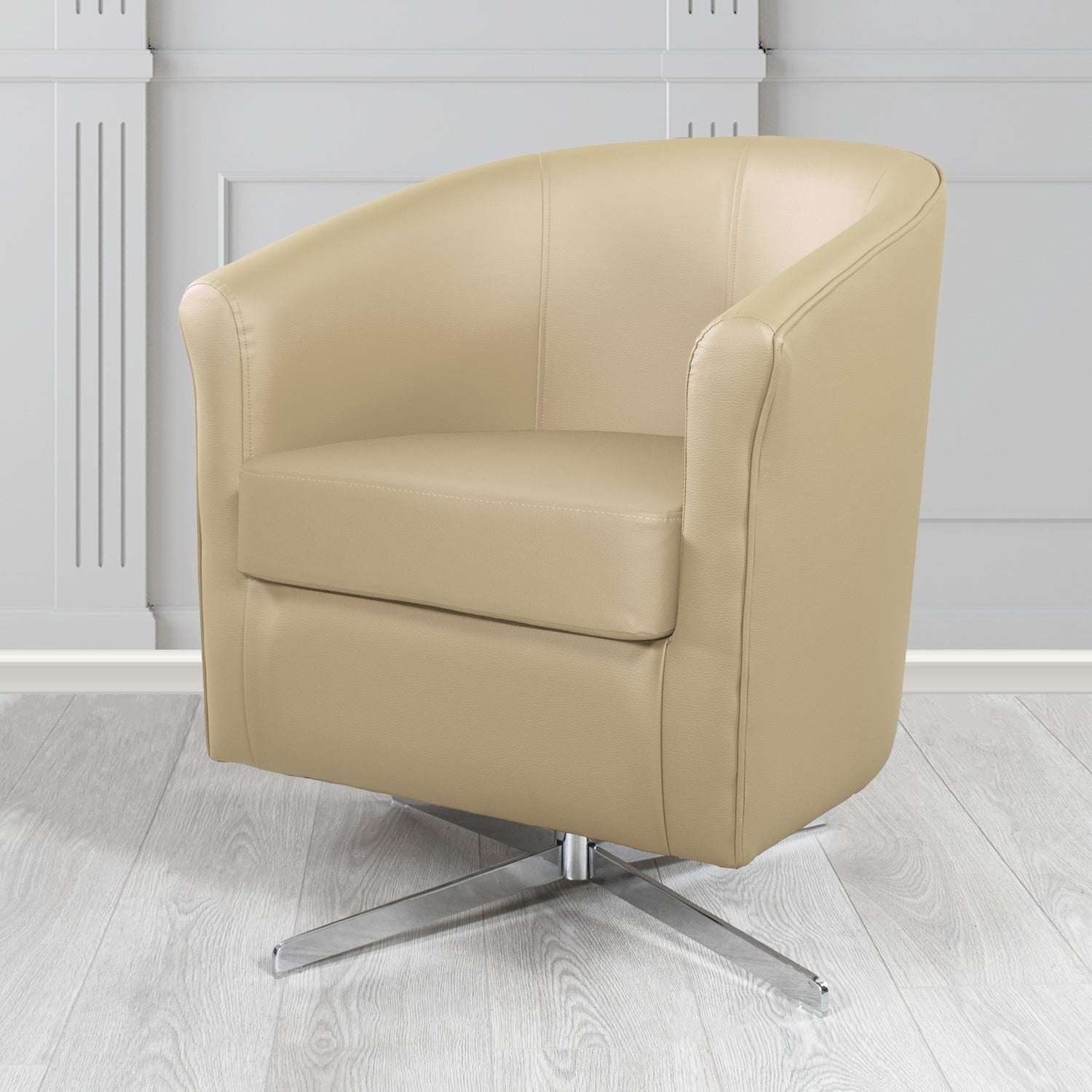 Cannes Swivel Tub Chair in Just Colour Almond Crib 5 Faux Leather - The Tub Chair Shop