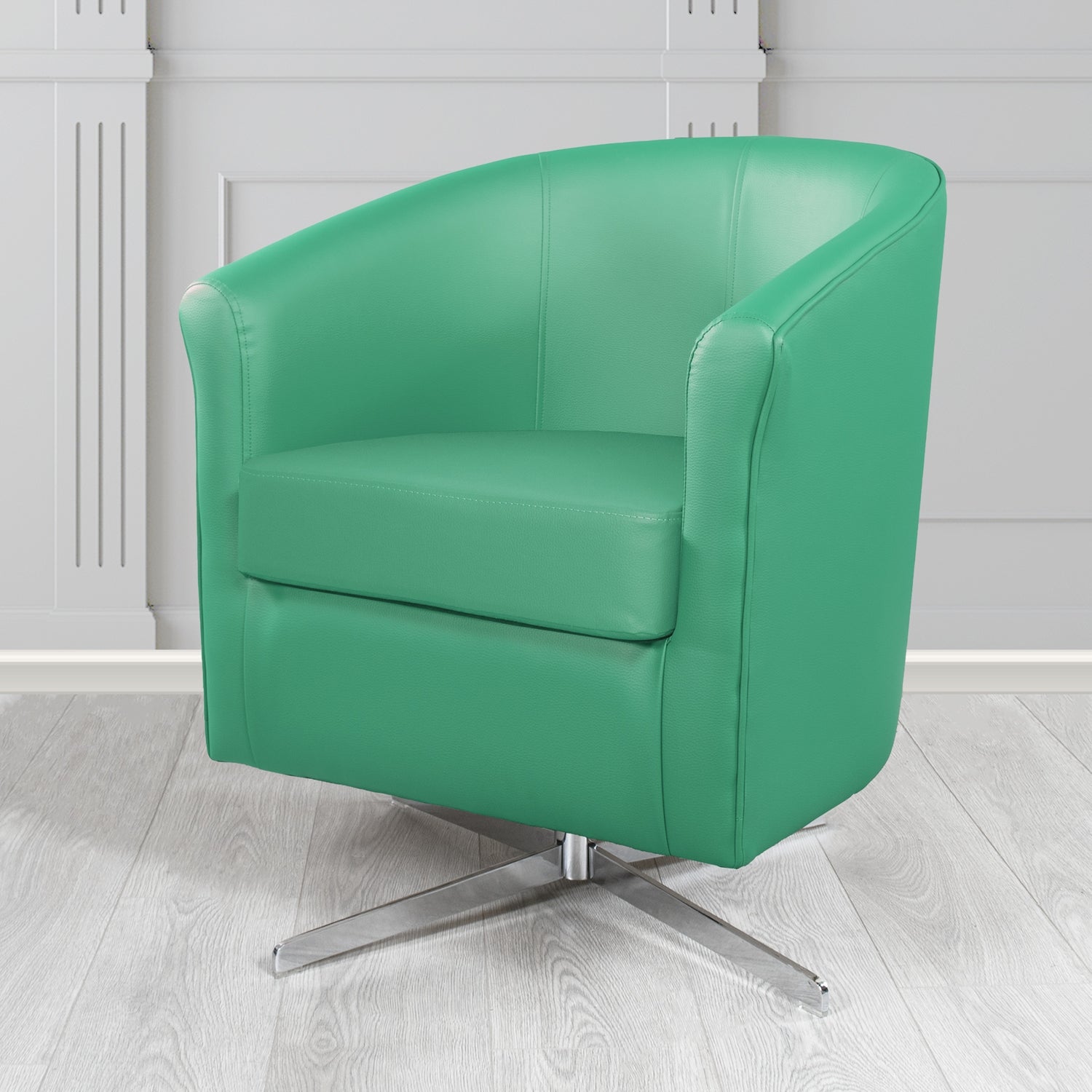 Cannes Swivel Tub Chair in Just Colour Applemint Crib 5 Faux Leather - The Tub Chair Shop