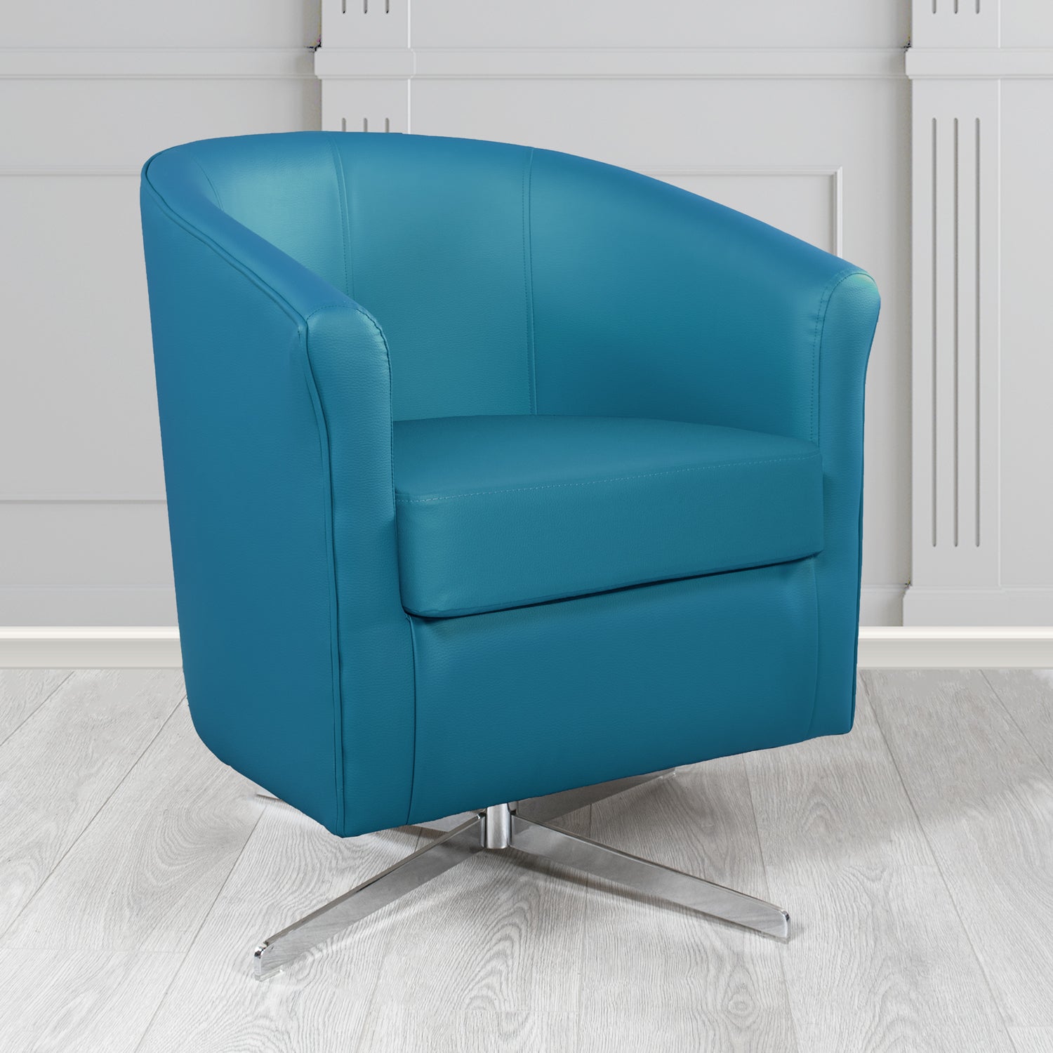 Cannes Swivel Tub Chair in Just Colour Aquamarine Crib 5 Faux Leather - The Tub Chair Shop