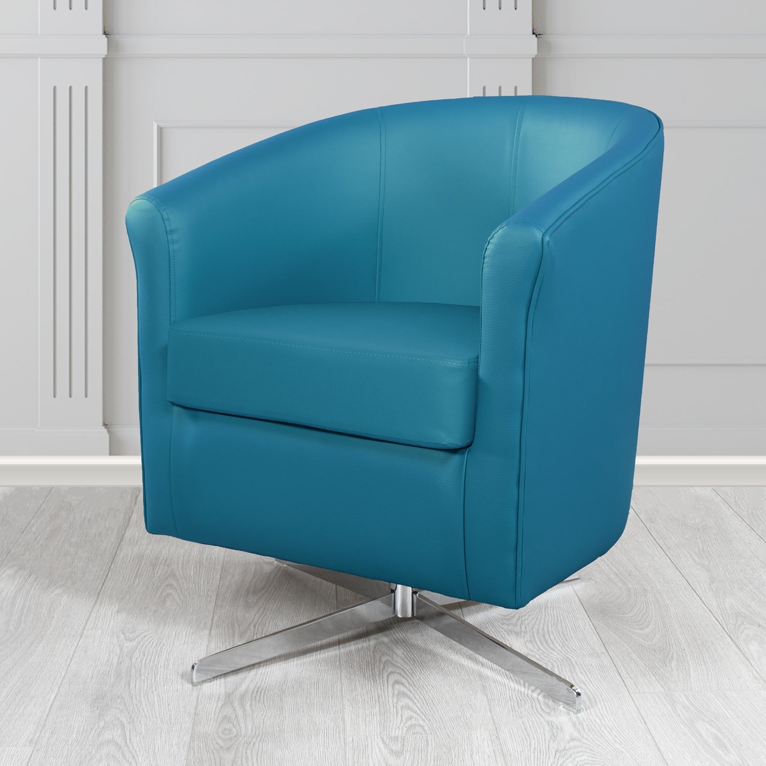Cannes Swivel Tub Chair in Just Colour Aquamarine Crib 5 Faux Leather