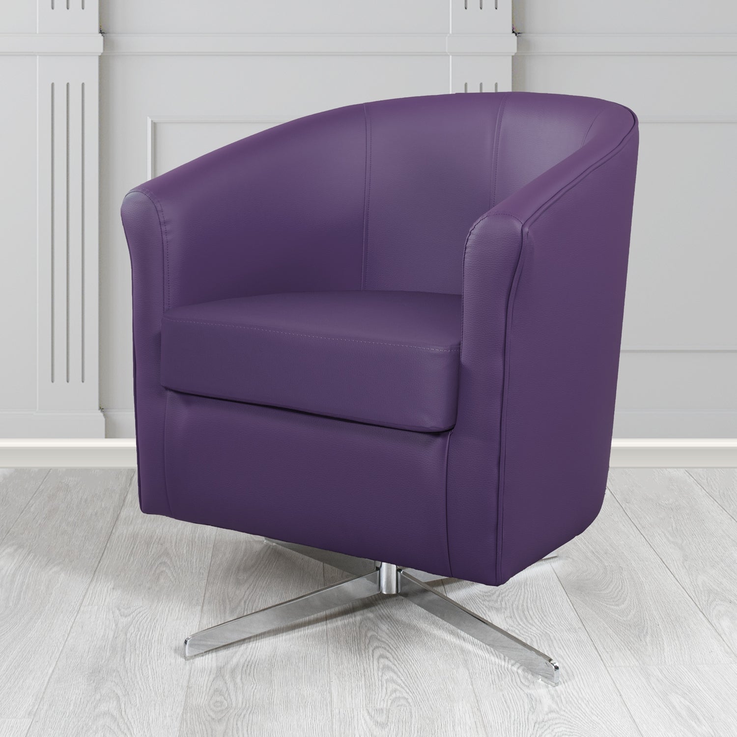 Cannes Swivel Tub Chair in Just Colour Blackberry Crib 5 Faux Leather - The Tub Chair Shop