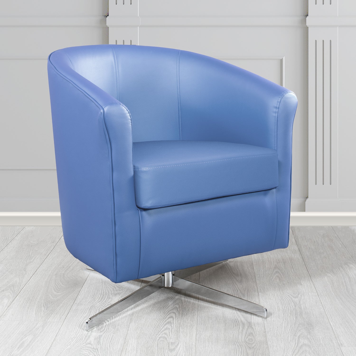 Cannes Swivel Tub Chair in Just Colour Blue Steel Crib 5 Faux Leather - The Tub Chair Shop