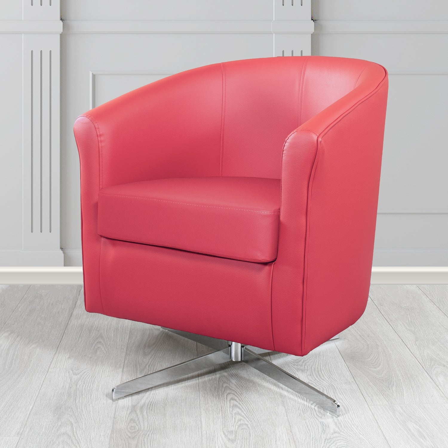 Cannes Swivel Tub Chair in Just Colour Bubblegum Crib 5 Faux Leather