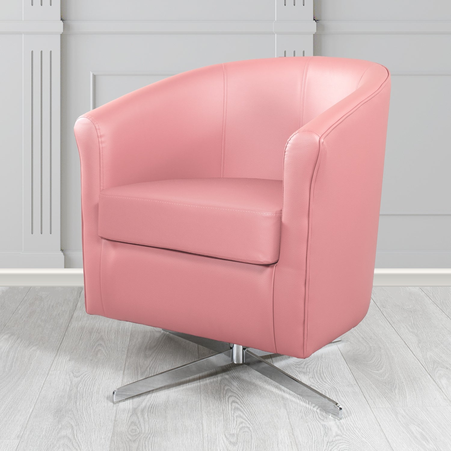 Cannes Swivel Tub Chair in Just Colour Cherry Blossom Crib 5 Faux Leather - The Tub Chair Shop
