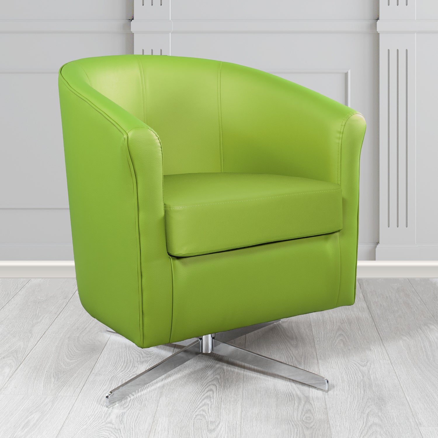 Cannes Swivel Tub Chair in Just Colour Citrus Green Crib 5 Faux Leather - The Tub Chair Shop