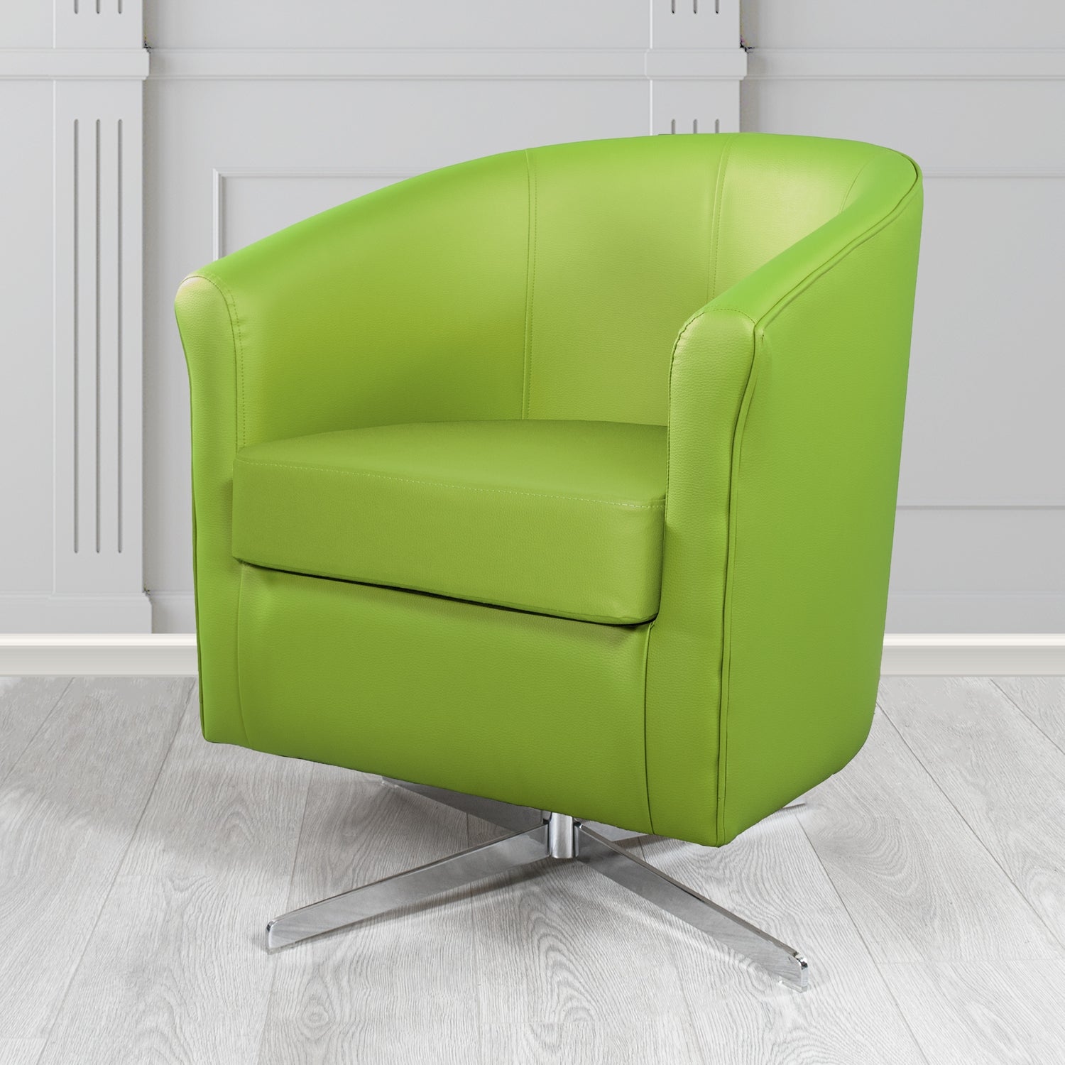 Cannes Swivel Tub Chair in Just Colour Citrus Green Crib 5 Faux Leather - The Tub Chair Shop
