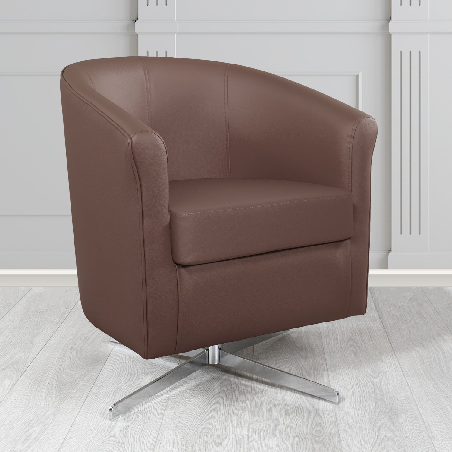 Cannes Swivel Tub Chair in Just Colour Cocoa Crib 5 Faux Leather