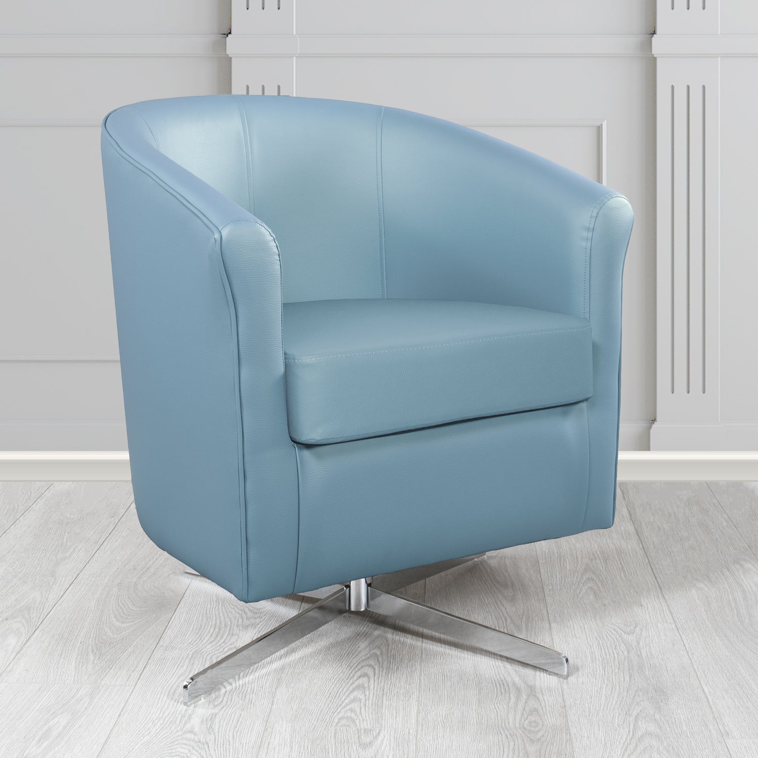 Cannes Swivel Tub Chair in Just Colour Cool Blue Crib 5 Faux Leather