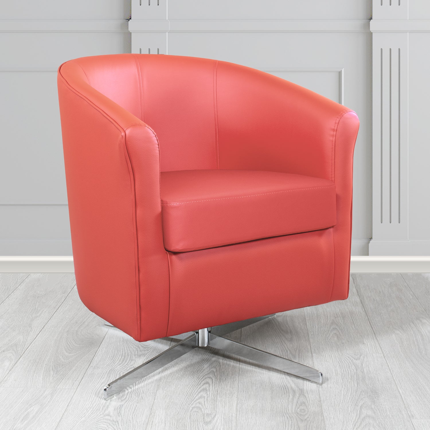 Cannes Swivel Tub Chair in Just Colour Coral Crib 5 Faux Leather