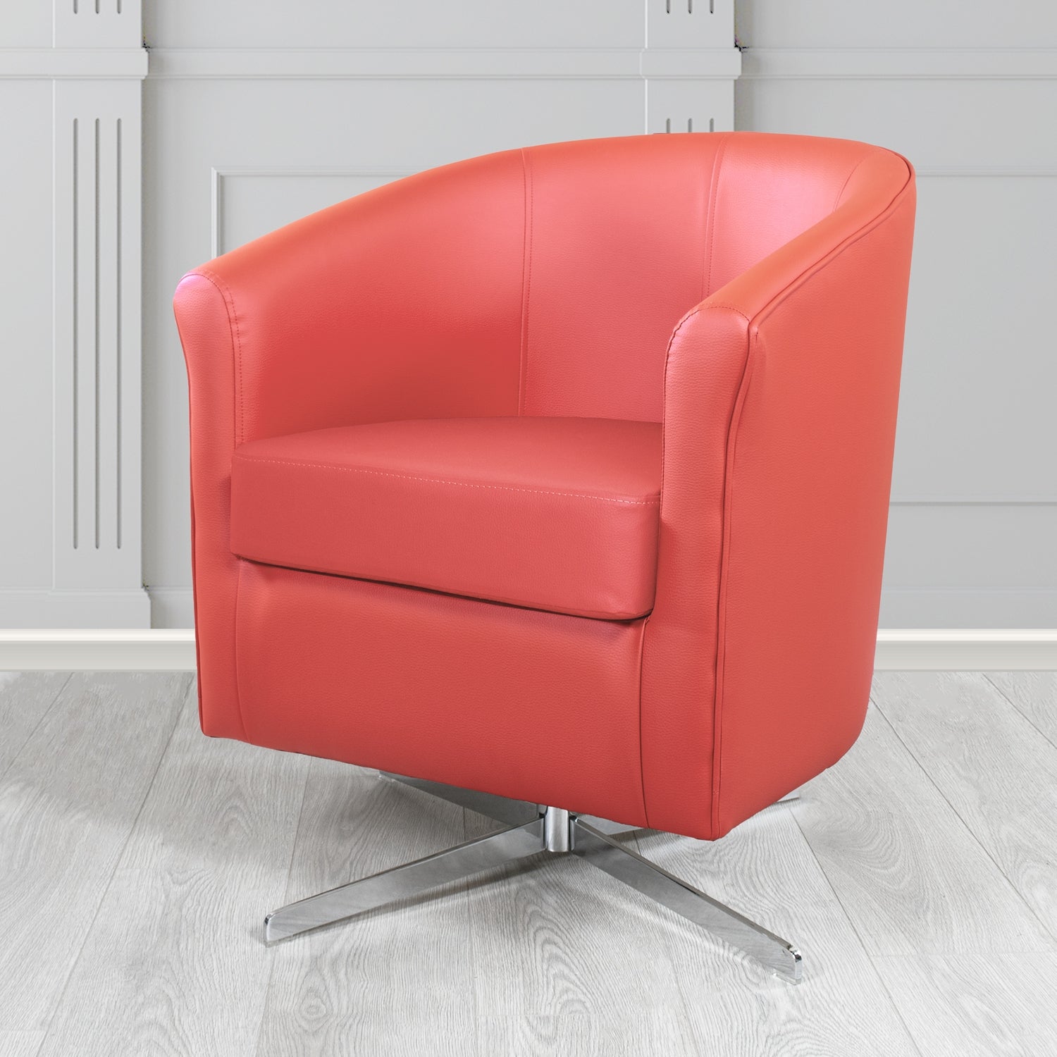 Cannes Swivel Tub Chair in Just Colour Coral Crib 5 Faux Leather